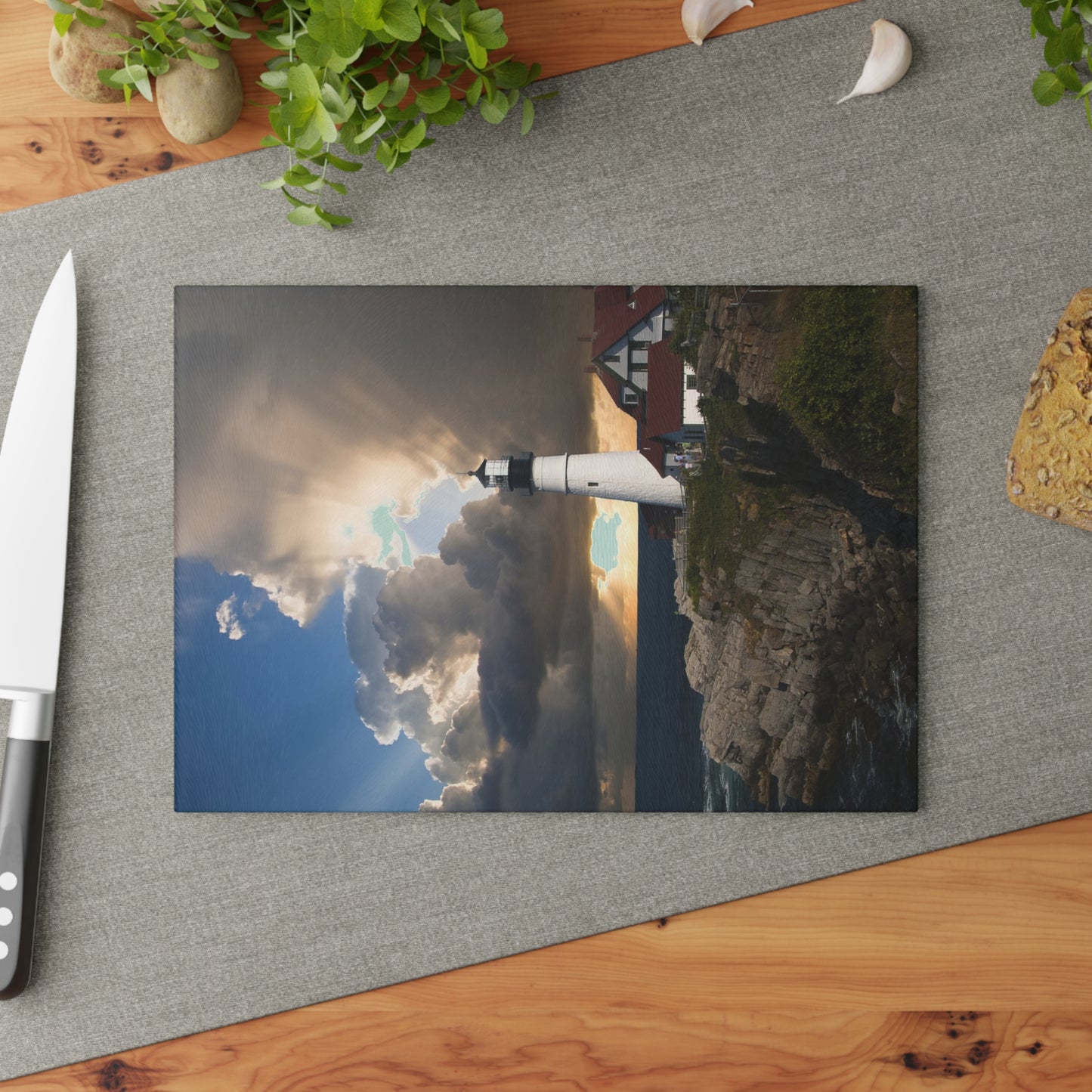 Coastal Lighthouse Glass Cutting Board - Kitchen Decor, Beach House Gift, Unique Cooking Gift, Home and Novelty, Coastal Kitchen Accessory