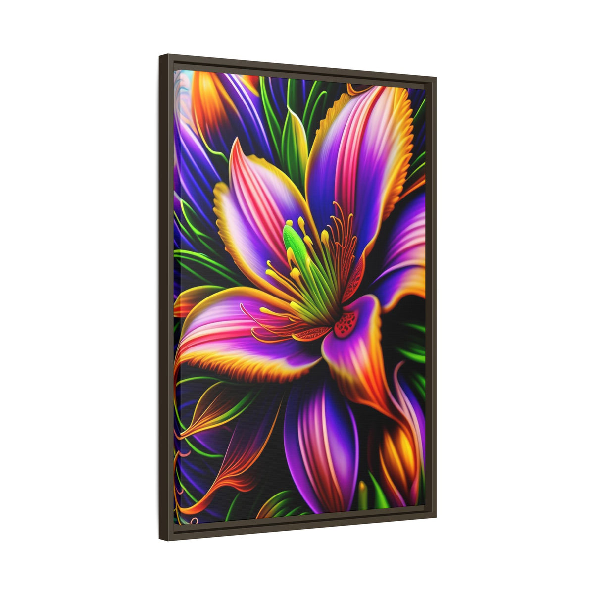 Vibrant Neon Floral Matte Canvas Print — Framed Wall Art