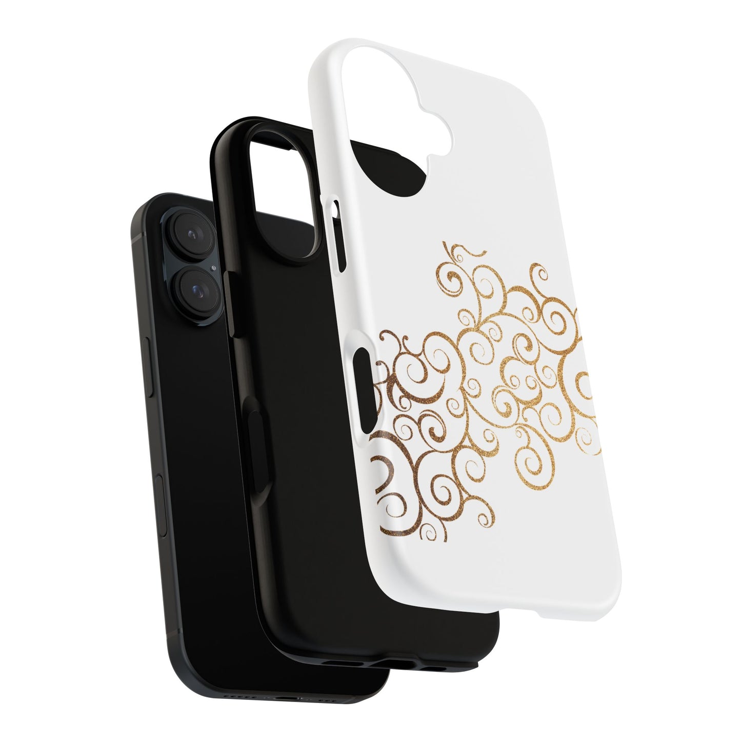 Elegant Floral Phone Case, Tough Cases, Gold Swirls, Stylish Protection, Trendy Gift, Chic Accessory