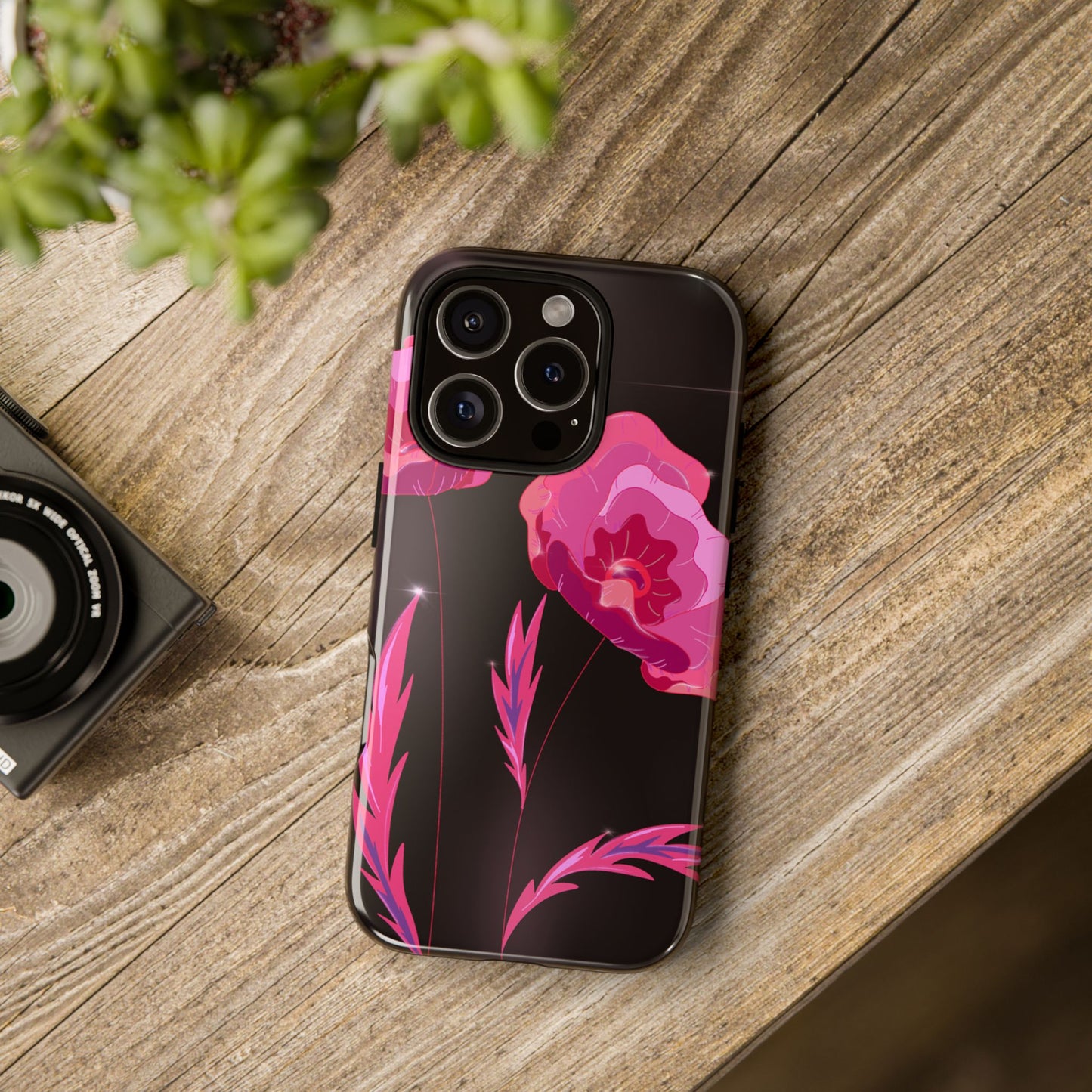 Floral iPhone Case | Tough Cases with Pink Poppy Design, Elegant Flower Phone Cover, Gift for Her, Spring Accessories, Chic Tech