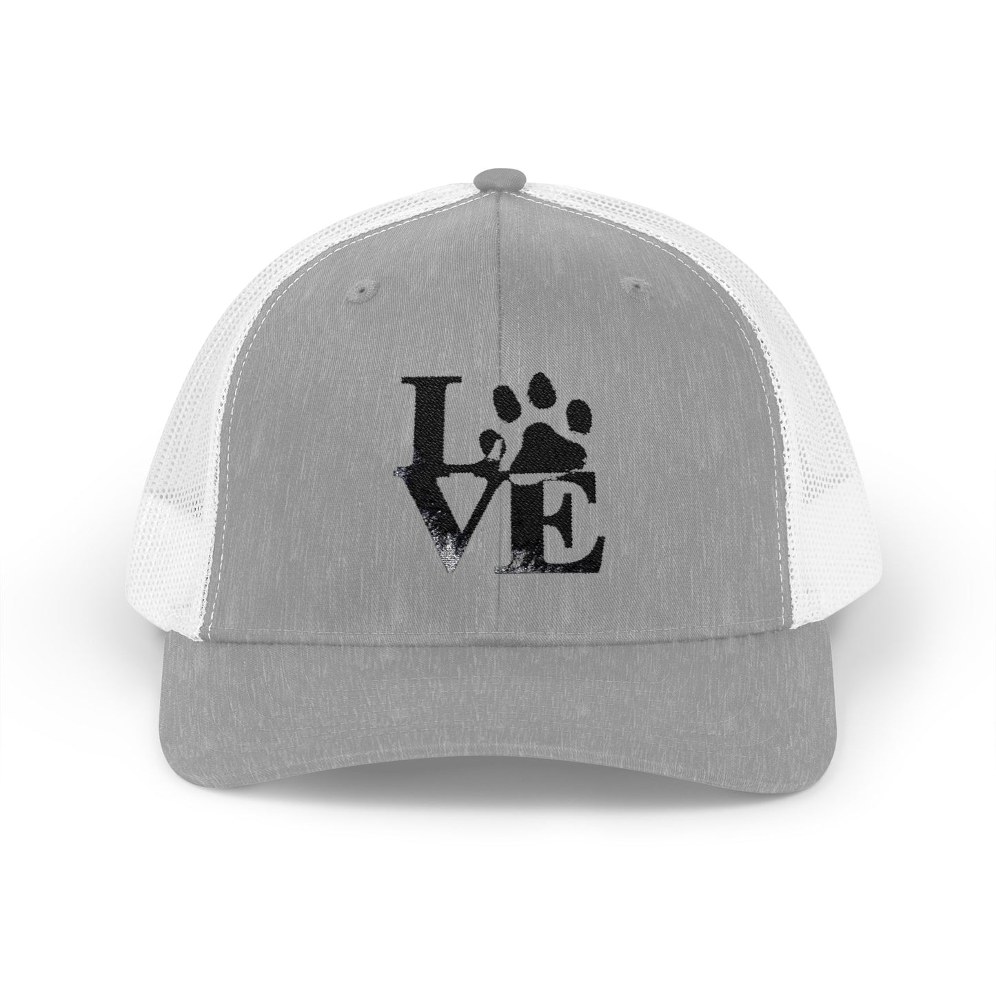 Love Paw Print Trucker Cap for Animal Lovers, Adjustable Snapback Hat for Pet Owners, Gifts for Dog Moms, Cat Dads, Pet Adoption Events