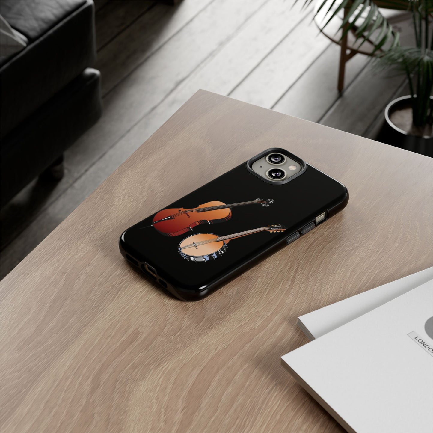 Musical Instrument Phone Case - Violin & Banjo Design, Music Lover Gift, Unique Phone Cover, Holiday Gift, Durable Tough Cases