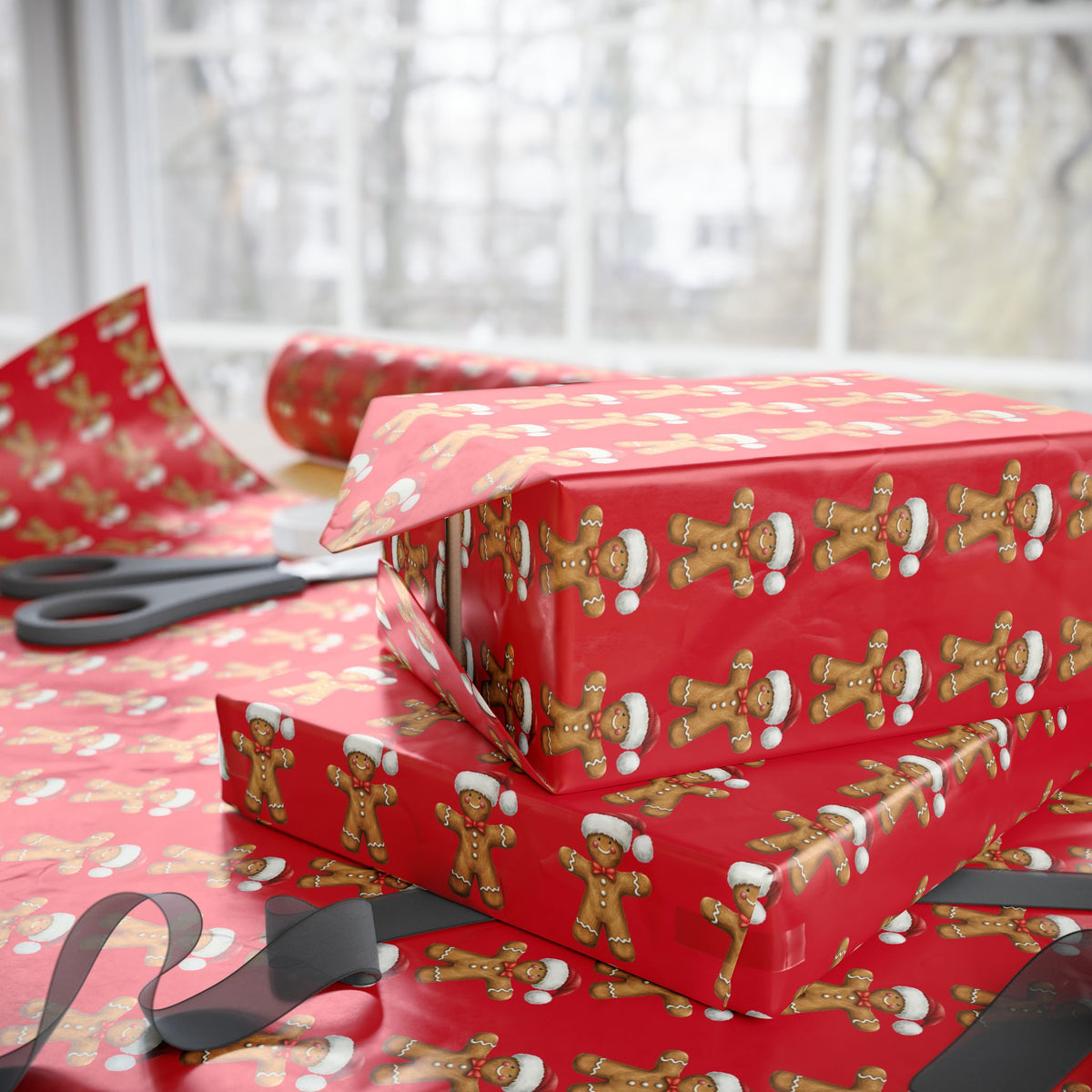 Festive Wrapping Paper for Gift-Giving, Christmas Wrap, Holiday Decorations, Gift Wrap for Birthdays, Gingerbread Theme