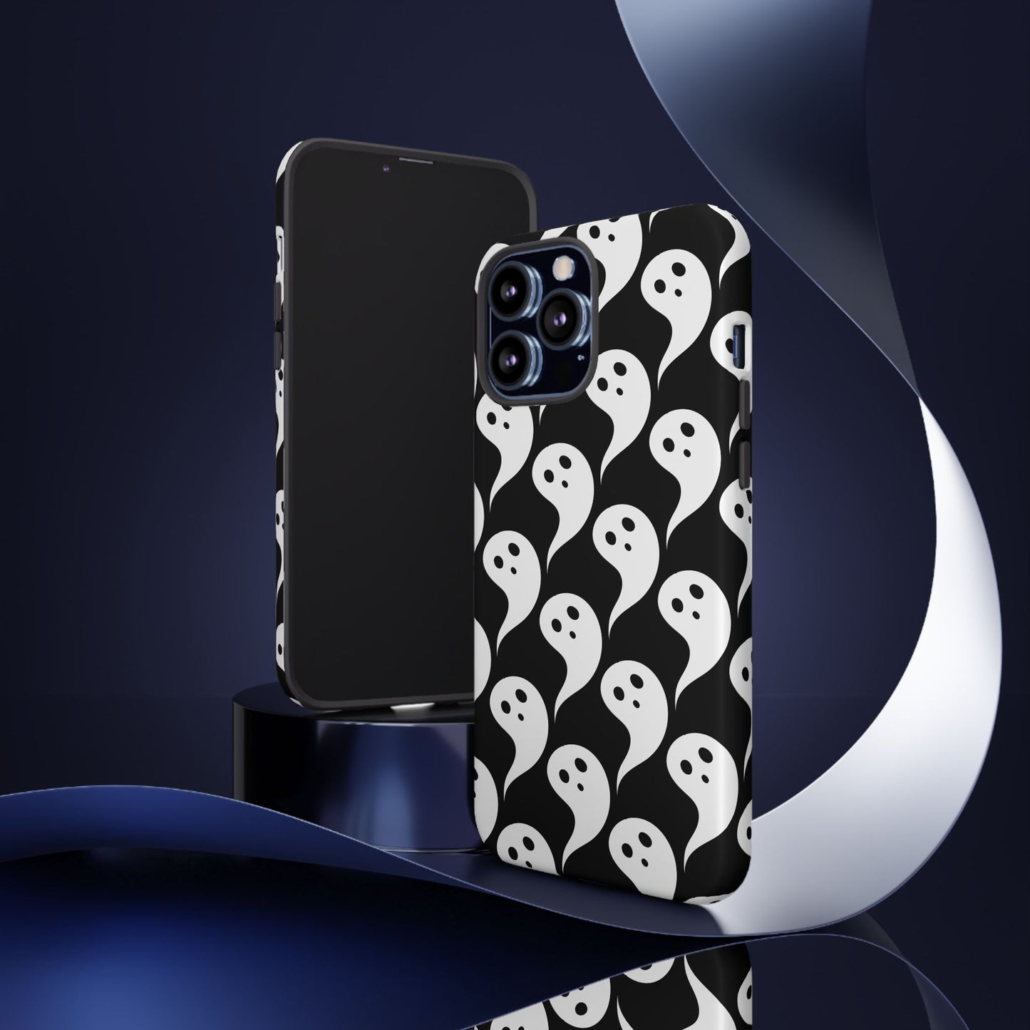 Ghost Pattern Phone Case, Cute Ghost Cell Phone Cover, Halloween Accessory, Spooky Gift, Black and White Phone Case