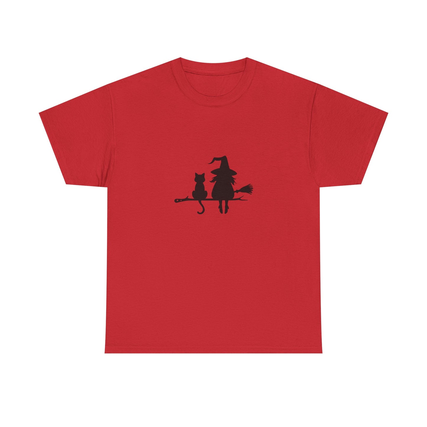 Witch and Cat Tee | Spooky Unisex Shirt for Halloween | Cute Witchwear for Cat Lovers | Fall Wardrobe Essential | Gift for Magical Friends
