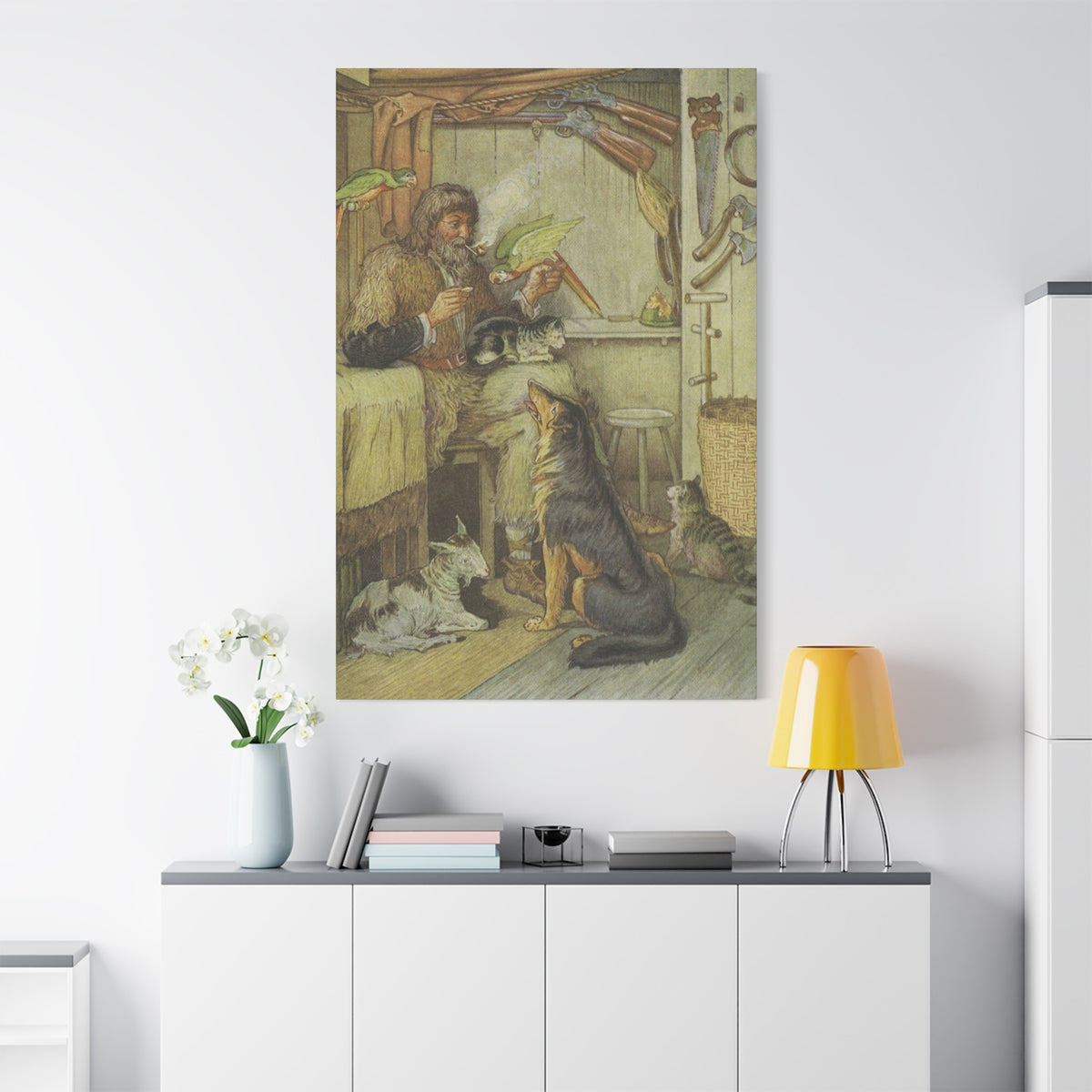 Vintage Cottage Animal Illustration Matte Canvas Print