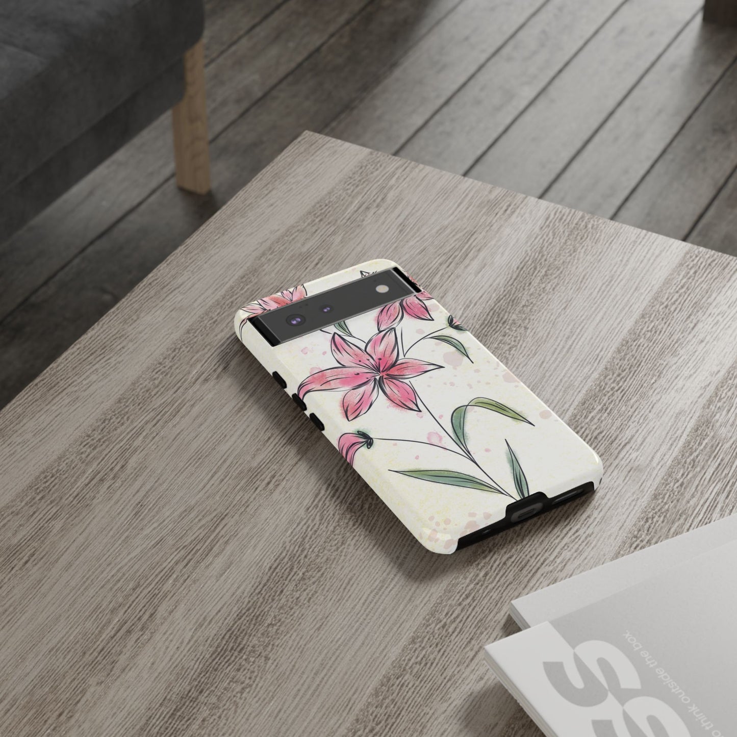 Floral Phone Case with Elegant Pink Lilies, Cute Floral Accessories, Phone Protection, Gift for Her, Stylish Cell Phone Cover