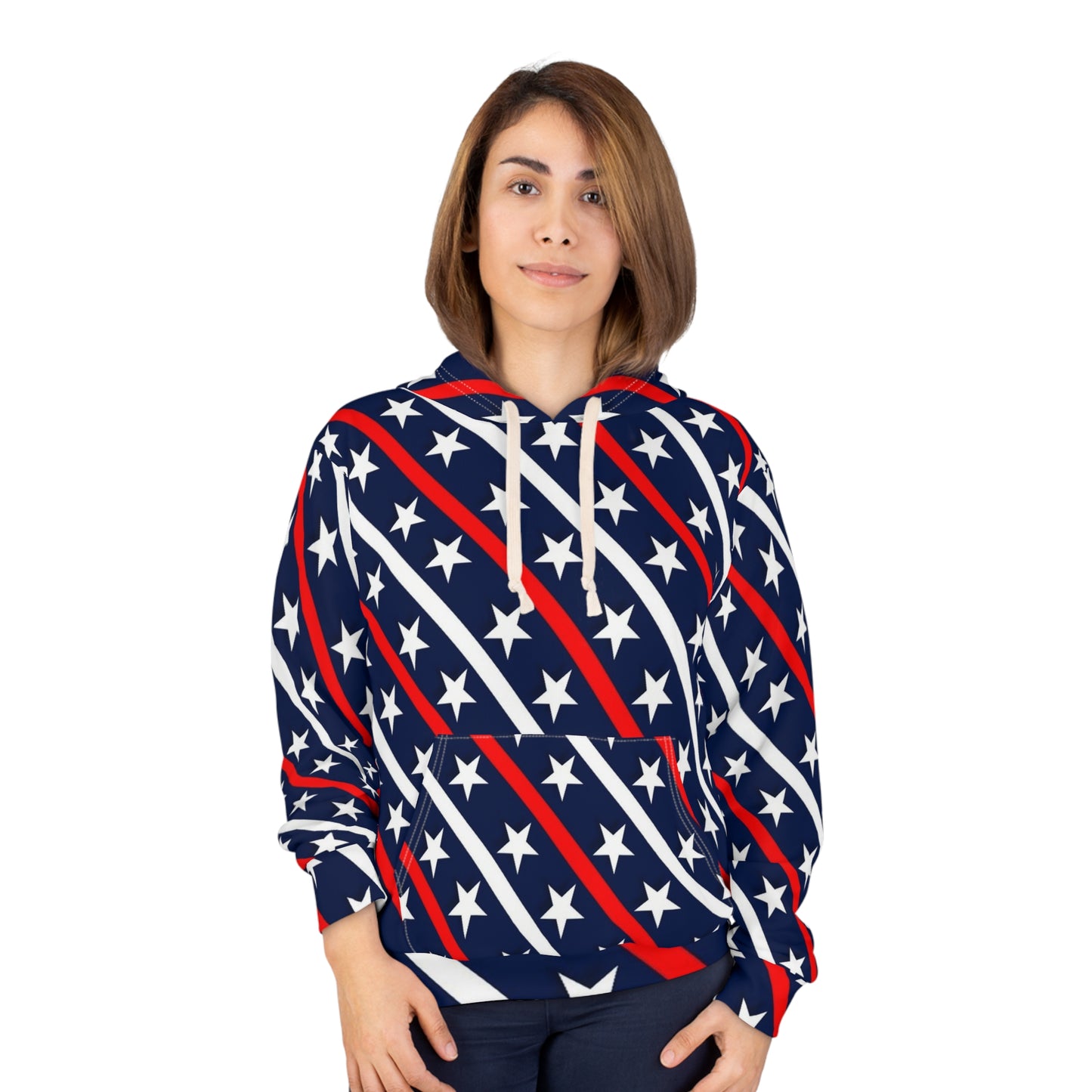 Patriotic Stars Pullover Hoodie | Unisex, All-Over Print, Cozy Wear, Perfect for 4th of July, Gifts for Him and Her