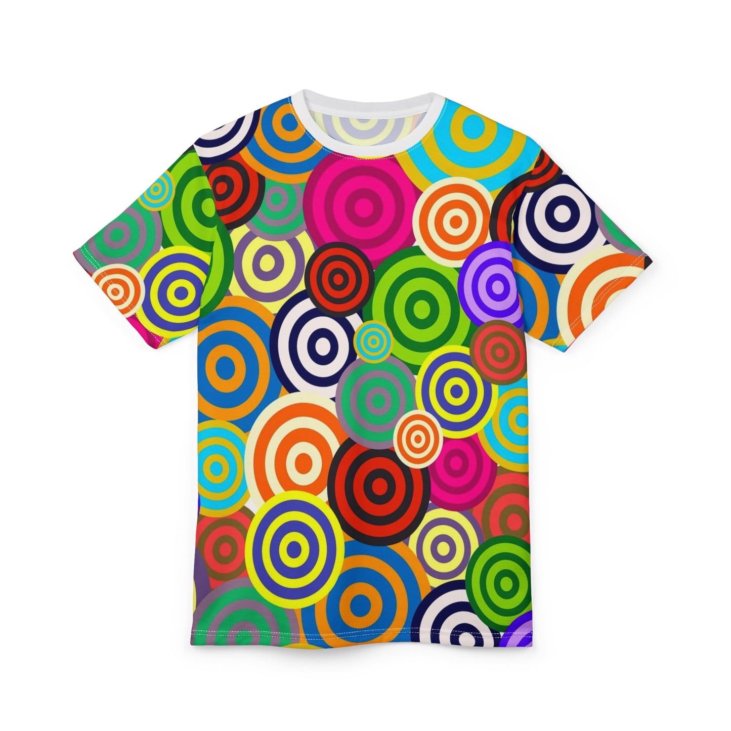 Colorful Circle Pattern Unisex Tee, Vibrant Graphic T-Shirt for Casual Wear, Gift for Art Lovers, Trendy Summer Style, Unique Retro Shirt