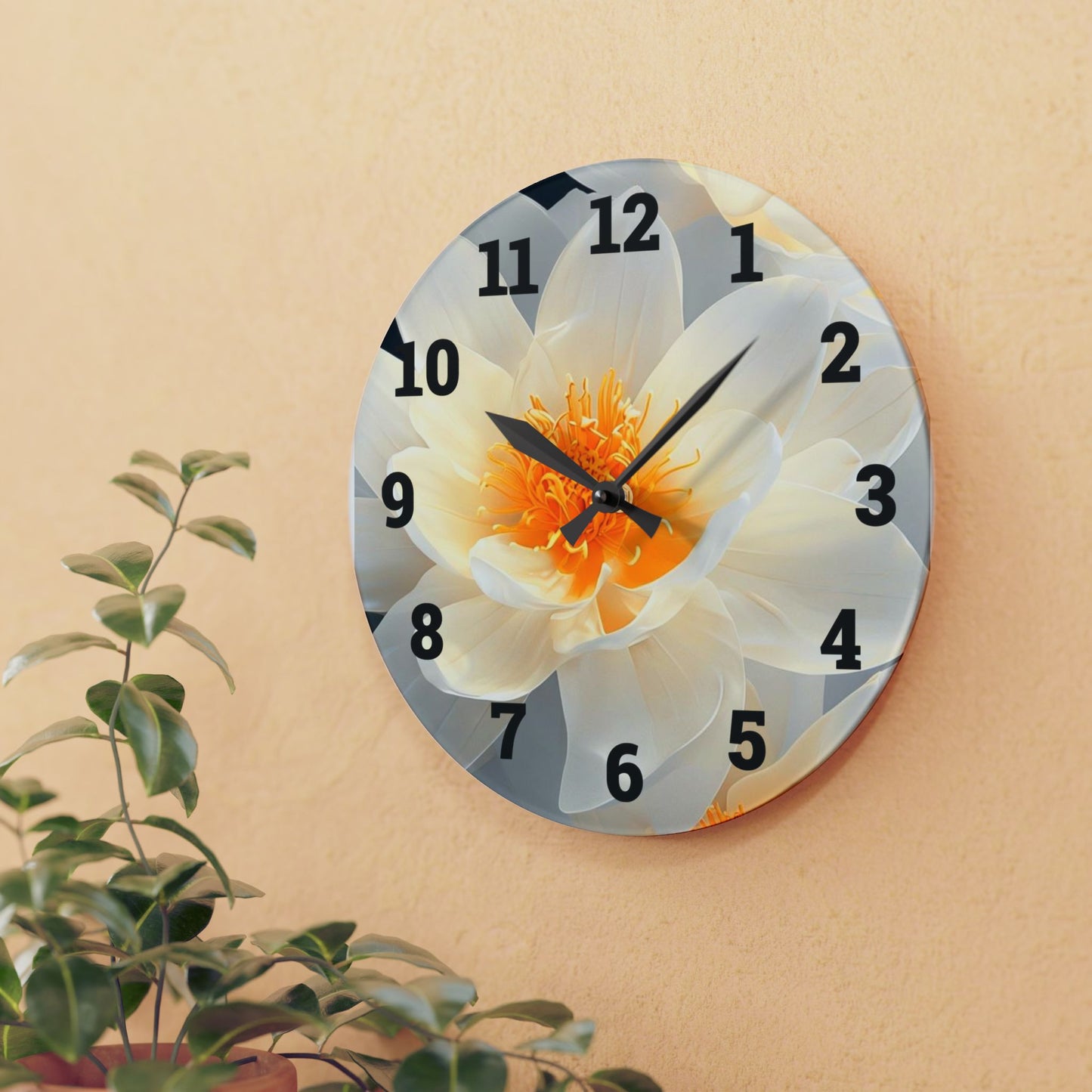 Elegant Bloom Acrylic Wall Clock, Floral Home Decor, Modern Wall Art