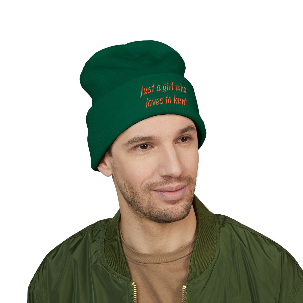 Hunting Enthusiast Beanie - "Just a Girl Who Loves to Hunt" Embroidered Cuffed Beanie