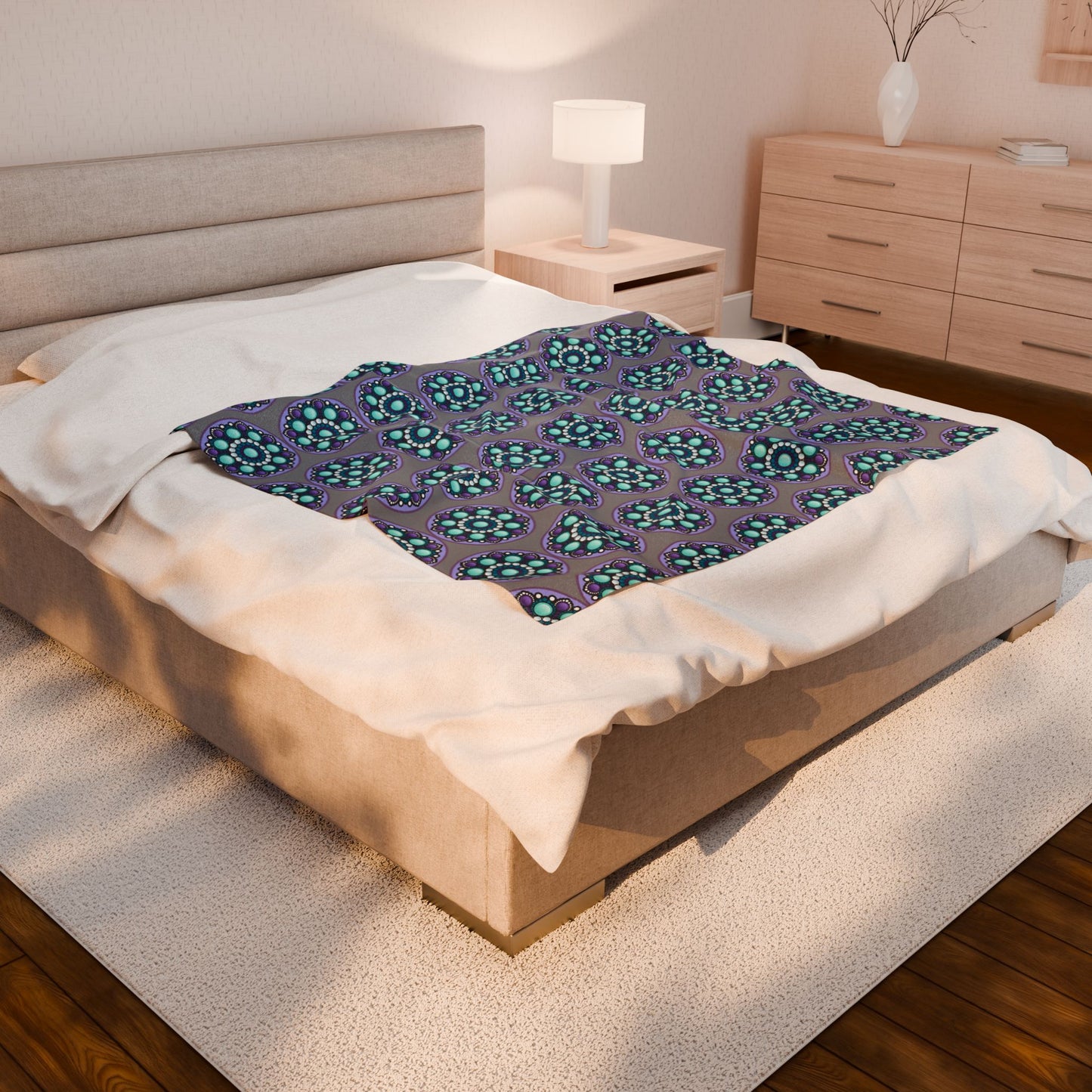 Bohemian Mandala Velveteen Plush Blanket, Cozy Throw, Decorative Bedding, Comfortable Gift, Home Decor, Yoga Retreat