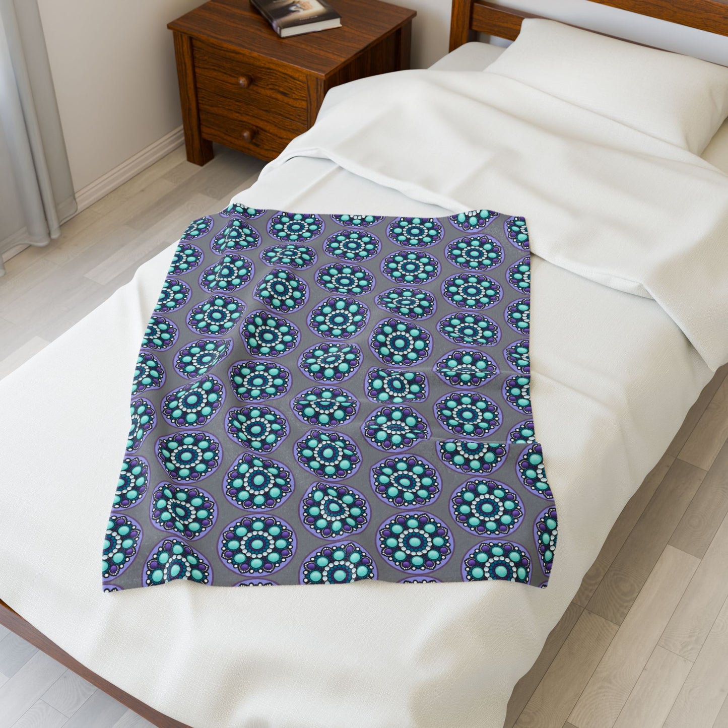 Bohemian Mandala Velveteen Plush Blanket, Cozy Throw, Decorative Bedding, Comfortable Gift, Home Decor, Yoga Retreat