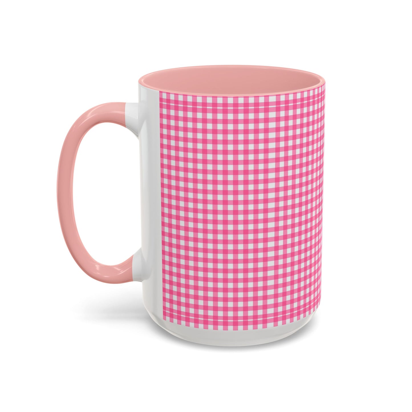 Pink Gingham Accent Coffee Mug, Cute Kitchen Decor, Gift for Coffee Lovers, Home Office Mug, Spring and Summer Vibes