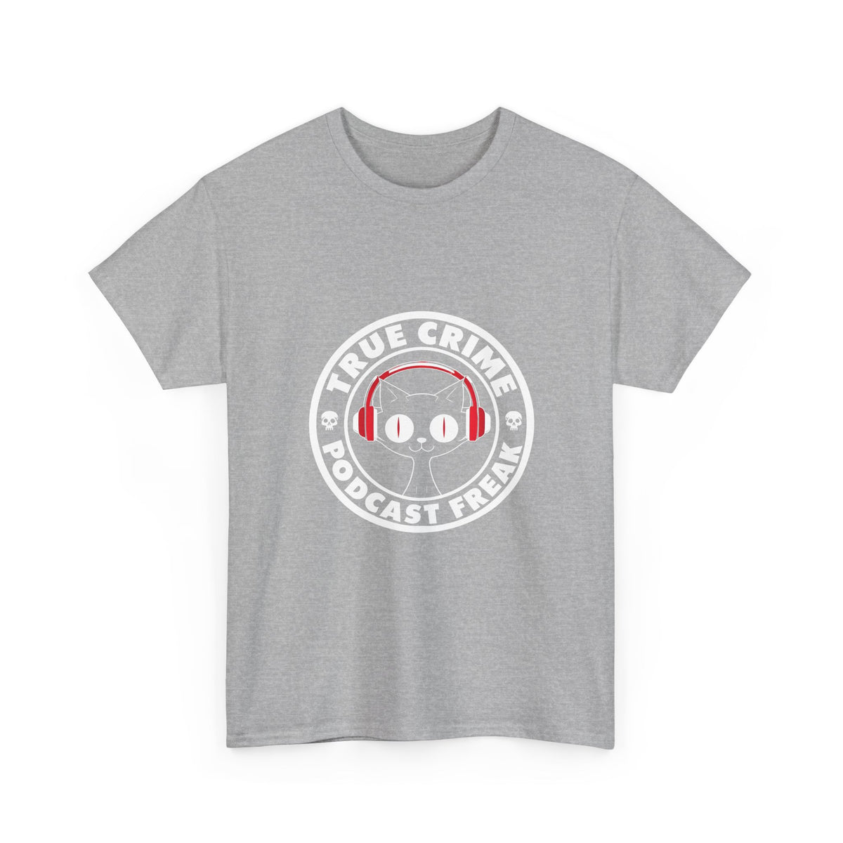 True Crime Podcast Tee — Cat with Headphones Logo