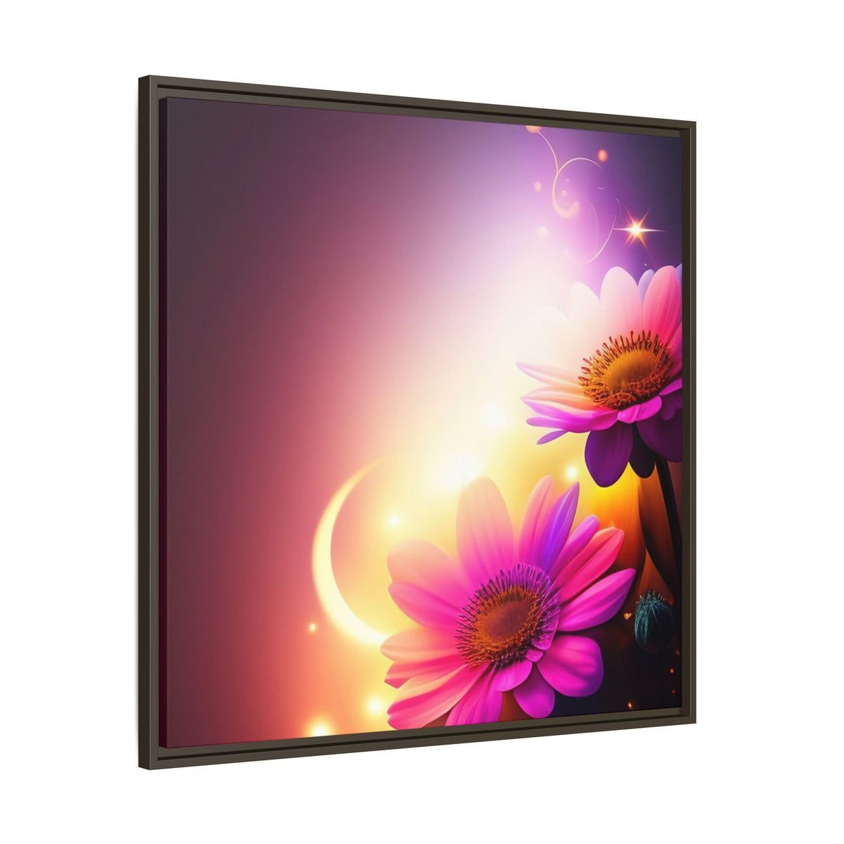 Framed Floral Canvas Art — Pink Daisies Sunset Wall Print