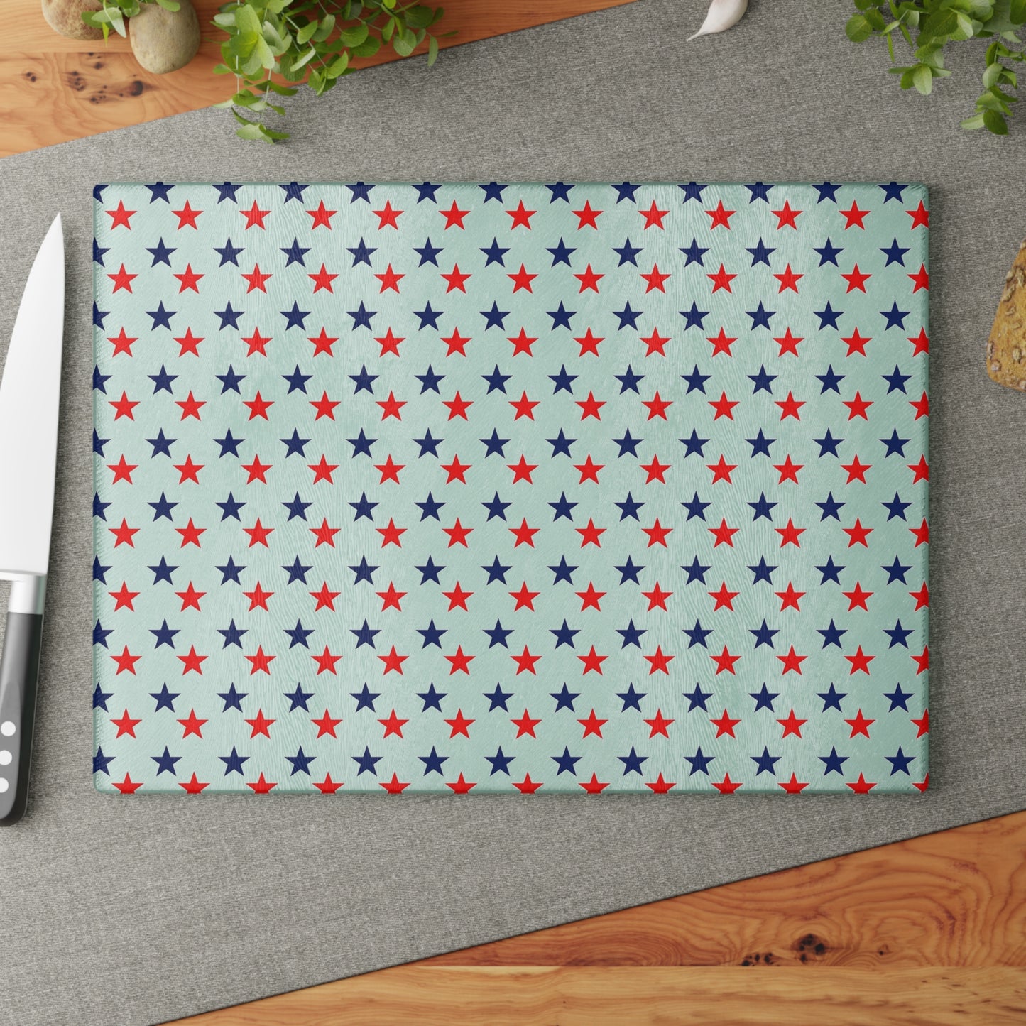 Glass Cutting Board stars red white and blue