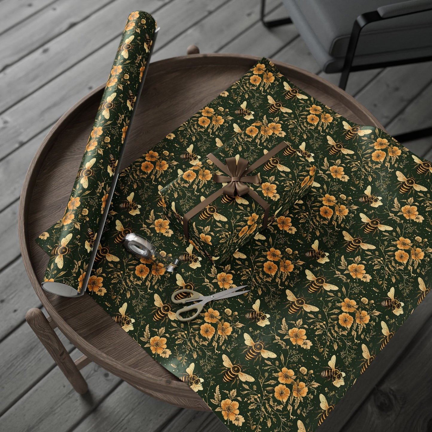 Floral Bee Wrapping Paper, Eco-Friendly Gift Wrap for Birthdays, Weddings, Showers, Baby Showers, Nature Lovers