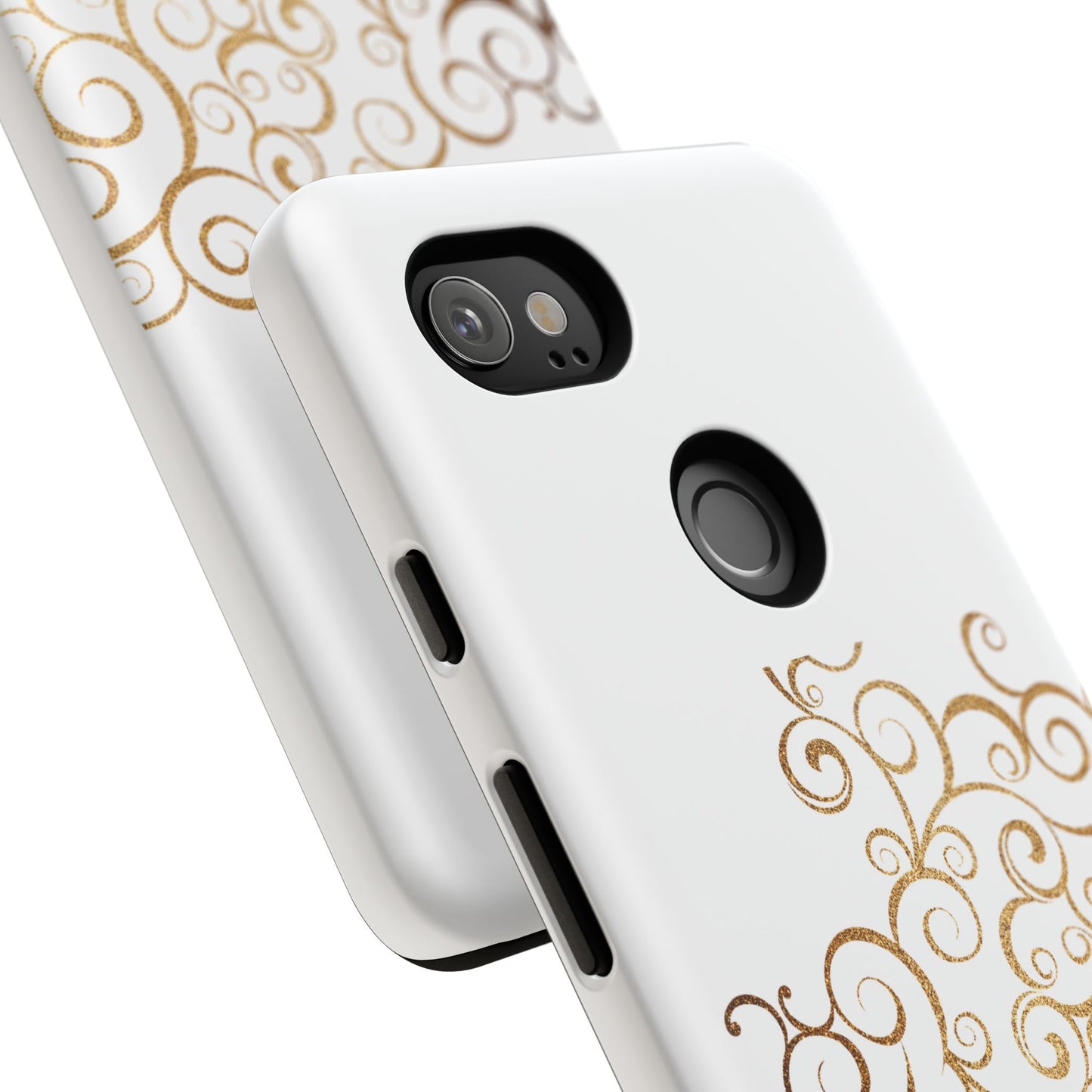 Elegant Floral Phone Case, Tough Cases, Gold Swirls, Stylish Protection, Trendy Gift, Chic Accessory