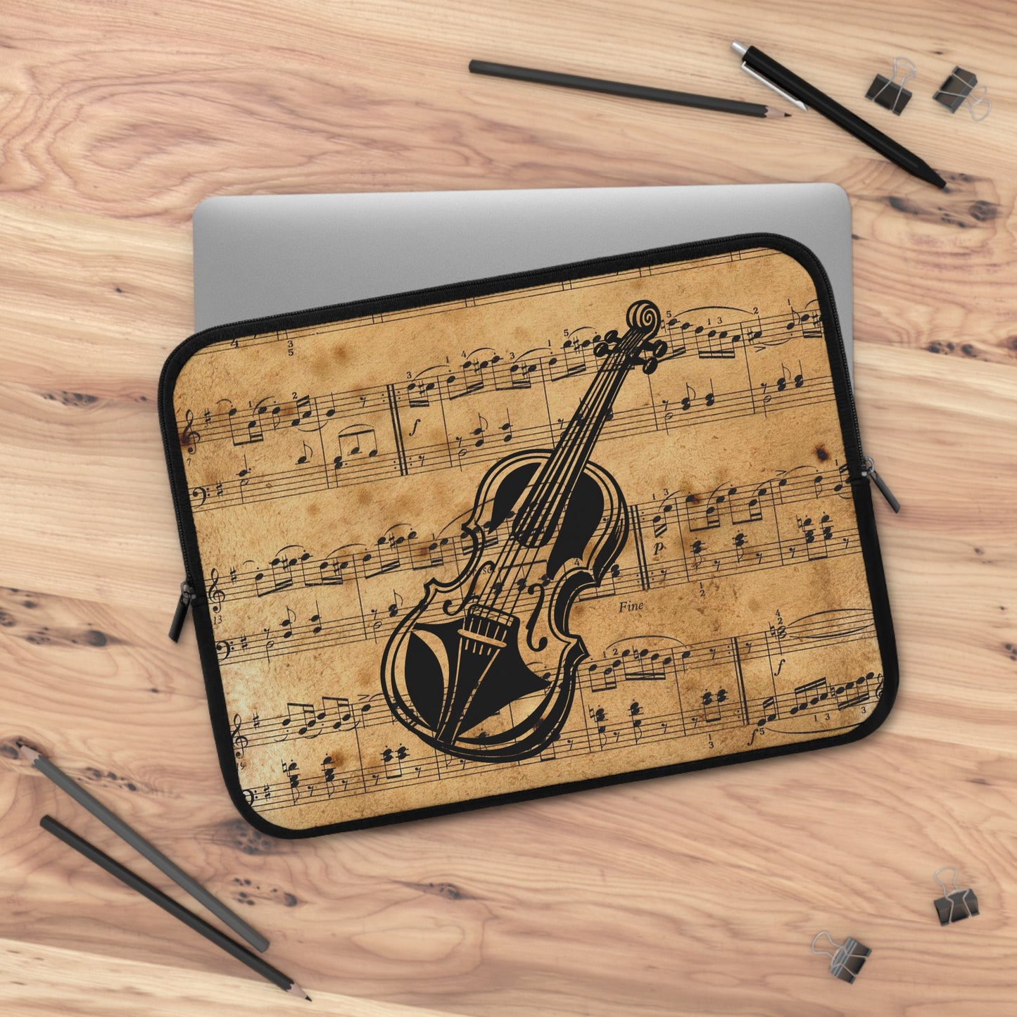 Vintage Music Laptop Sleeve with Violin Design, Music Lover Gift, Geeky Accessory, Musician Laptop Case, Unique Tech Sleeve