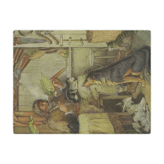 Vintage Cottage Animal Blanket – Cozy Cottagecore Minky Throw with Dogs, Cats & Parrot Artwork