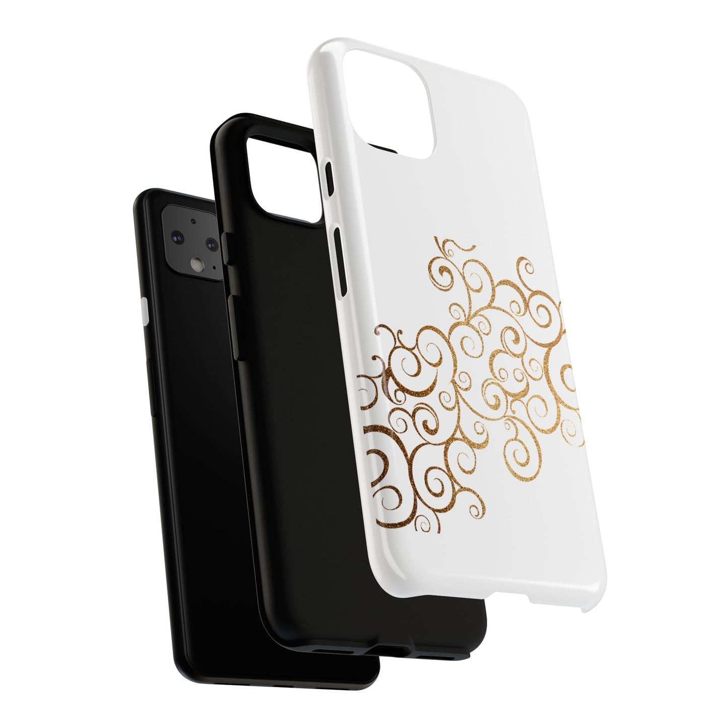 Elegant Floral Phone Case, Tough Cases, Gold Swirls, Stylish Protection, Trendy Gift, Chic Accessory