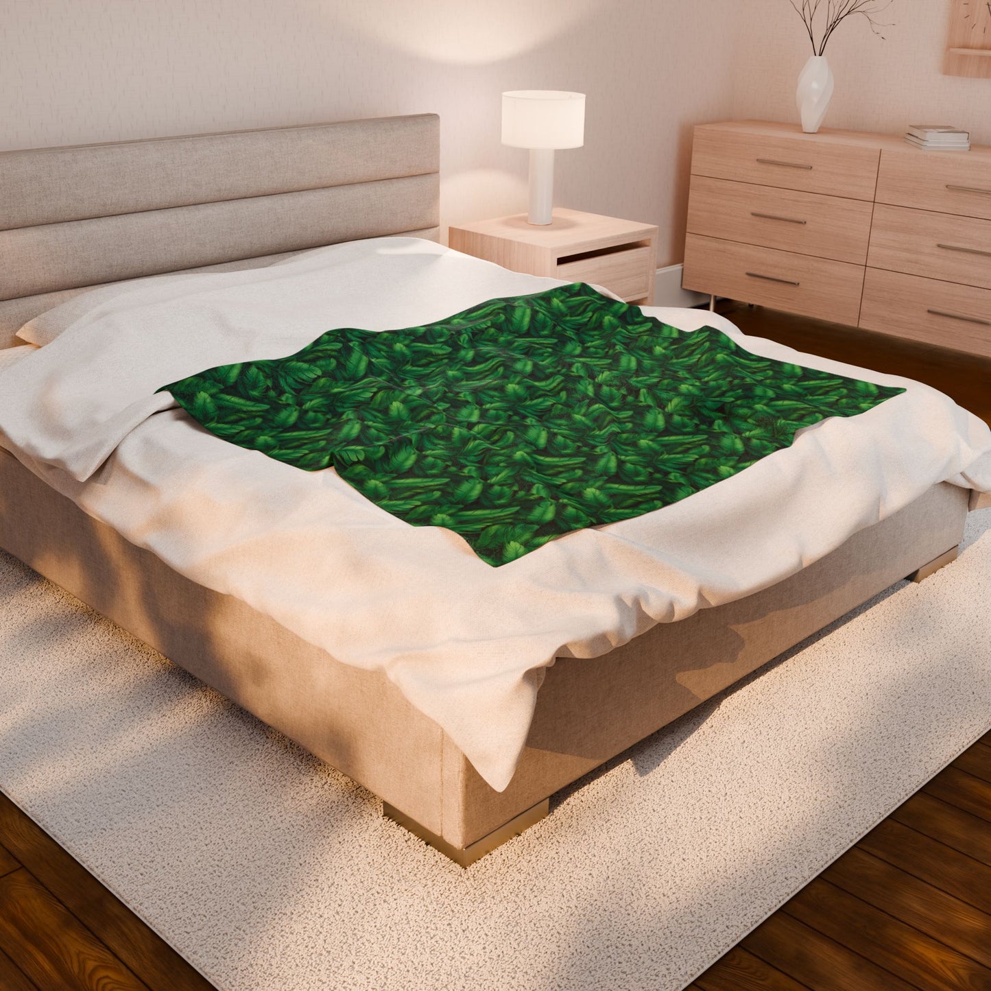 Lush Green Leaf Velveteen Plush Blanket, Cozy Home Decor, Gift for Plant Lovers, Tropical Vibes, Perfect for Holidays, Picnic, & Cozy Nights