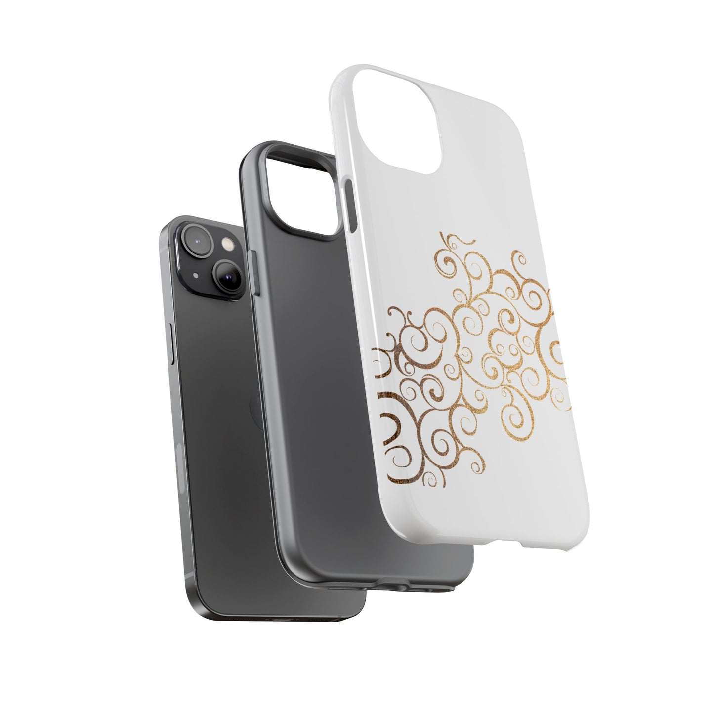 Elegant Floral Phone Case, Tough Cases, Gold Swirls, Stylish Protection, Trendy Gift, Chic Accessory