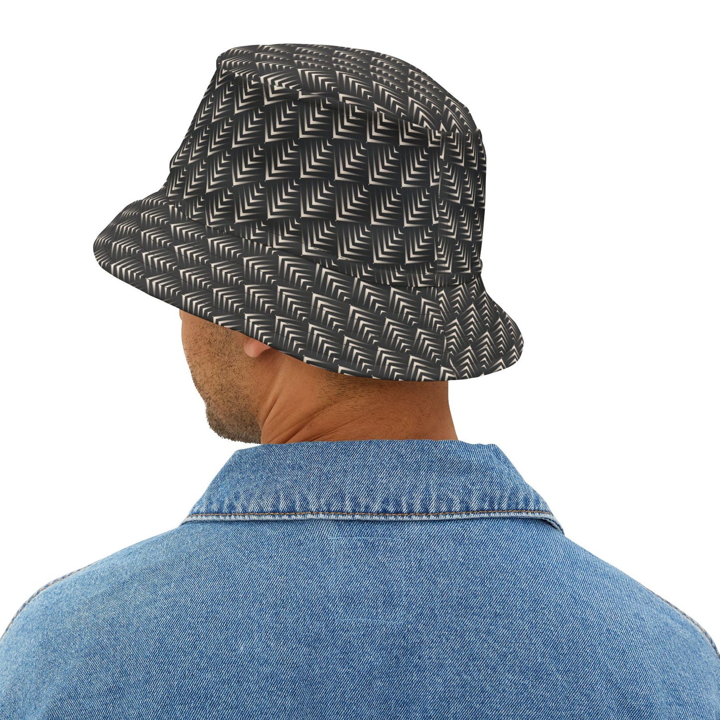 Chic Geometric Bucket Hat, Fashion Accessory, Summer Headwear, Unisex Style, Festival Gear, Gift Idea