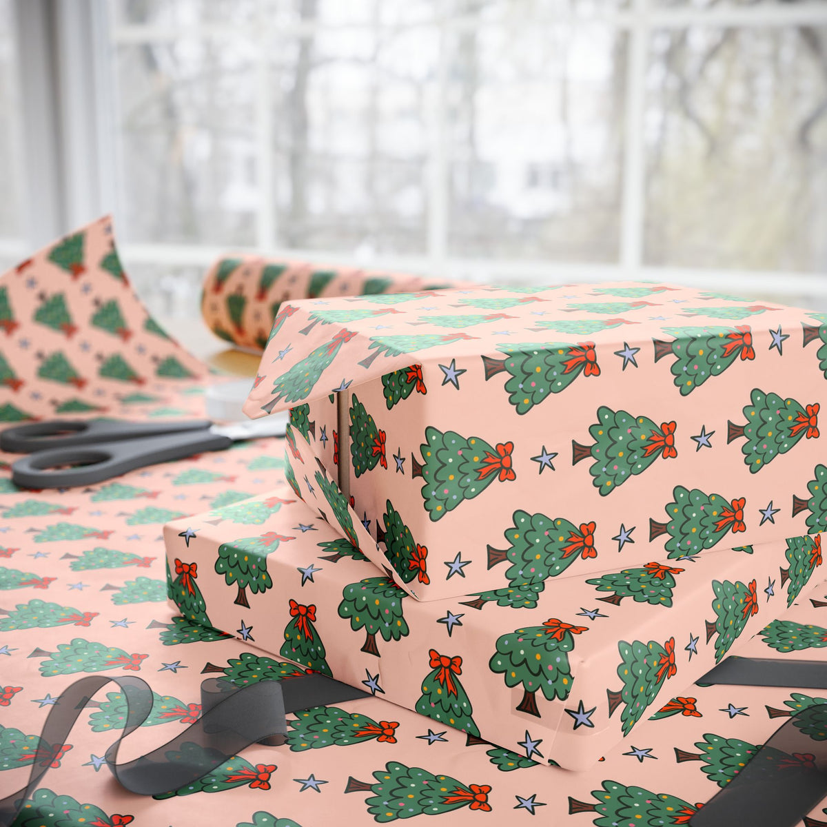 Christmas Tree Pattern Wrapping Paper Roll — Festive Gift Wrap for Holidays & Parties