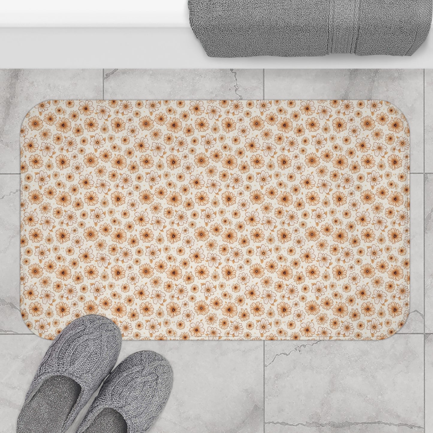 Floral Spa Bath Mat, Soft Bathroom Rug, Washable Home Decor, Boho Bathroom Mat, Gift for Her