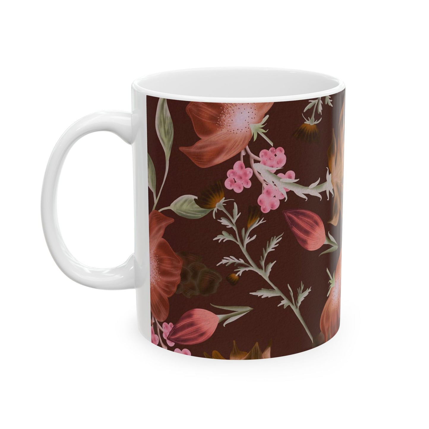 Floral Ceramic Mug, Botanical Coffee Cup, Gift for Mom, Tea Lover's Mug, Cozy Kitchen Decor, Rustic Floral Design