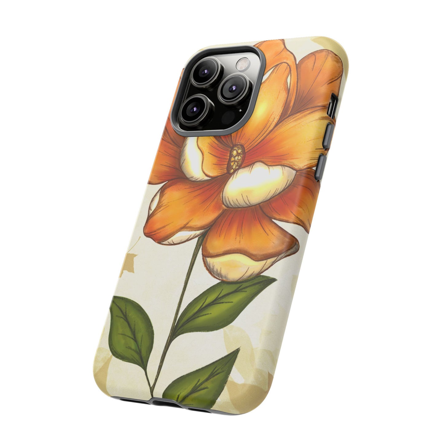 Floral Phone Case with Orange Flower Design, Tough Phone Cover, Floral Gift, Stylish Tech Accessory, Nature Lovers, Spring Vibes