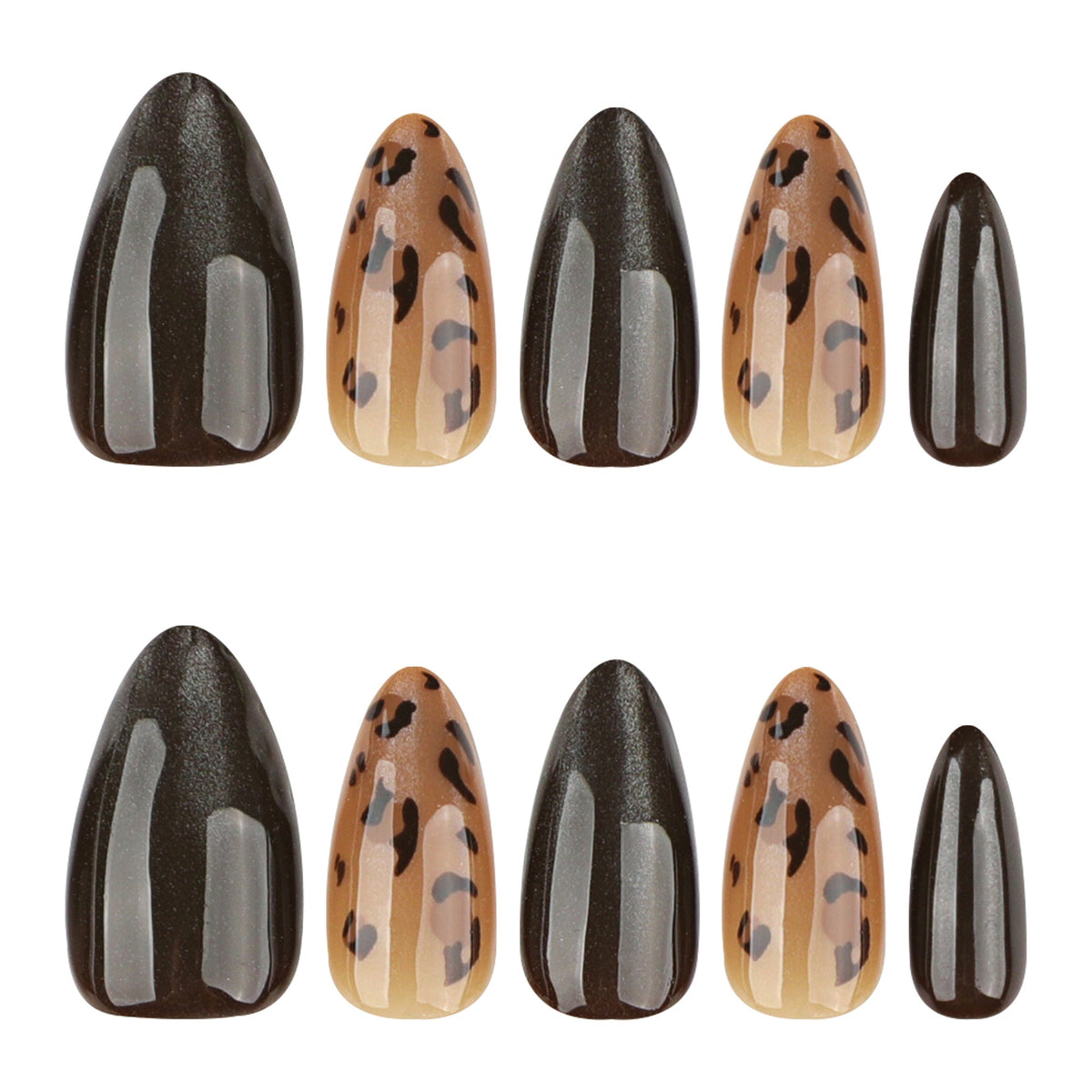 Brown Leopard Gradient Almond Nails With Glossy Finish – Image 5