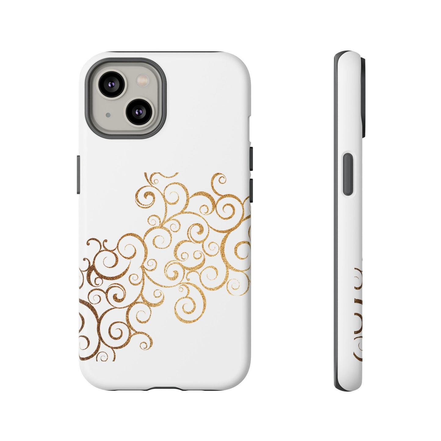 Elegant Floral Phone Case, Tough Cases, Gold Swirls, Stylish Protection, Trendy Gift, Chic Accessory