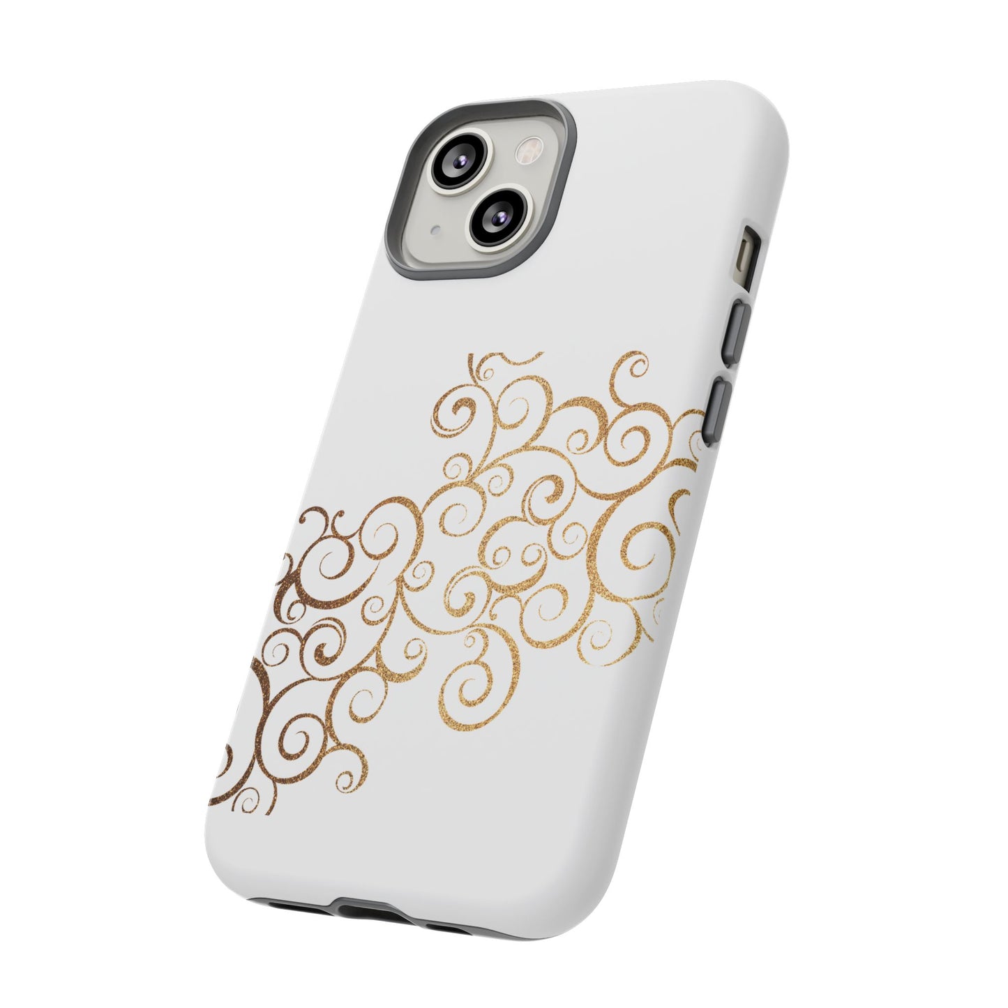 Elegant Floral Phone Case, Tough Cases, Gold Swirls, Stylish Protection, Trendy Gift, Chic Accessory
