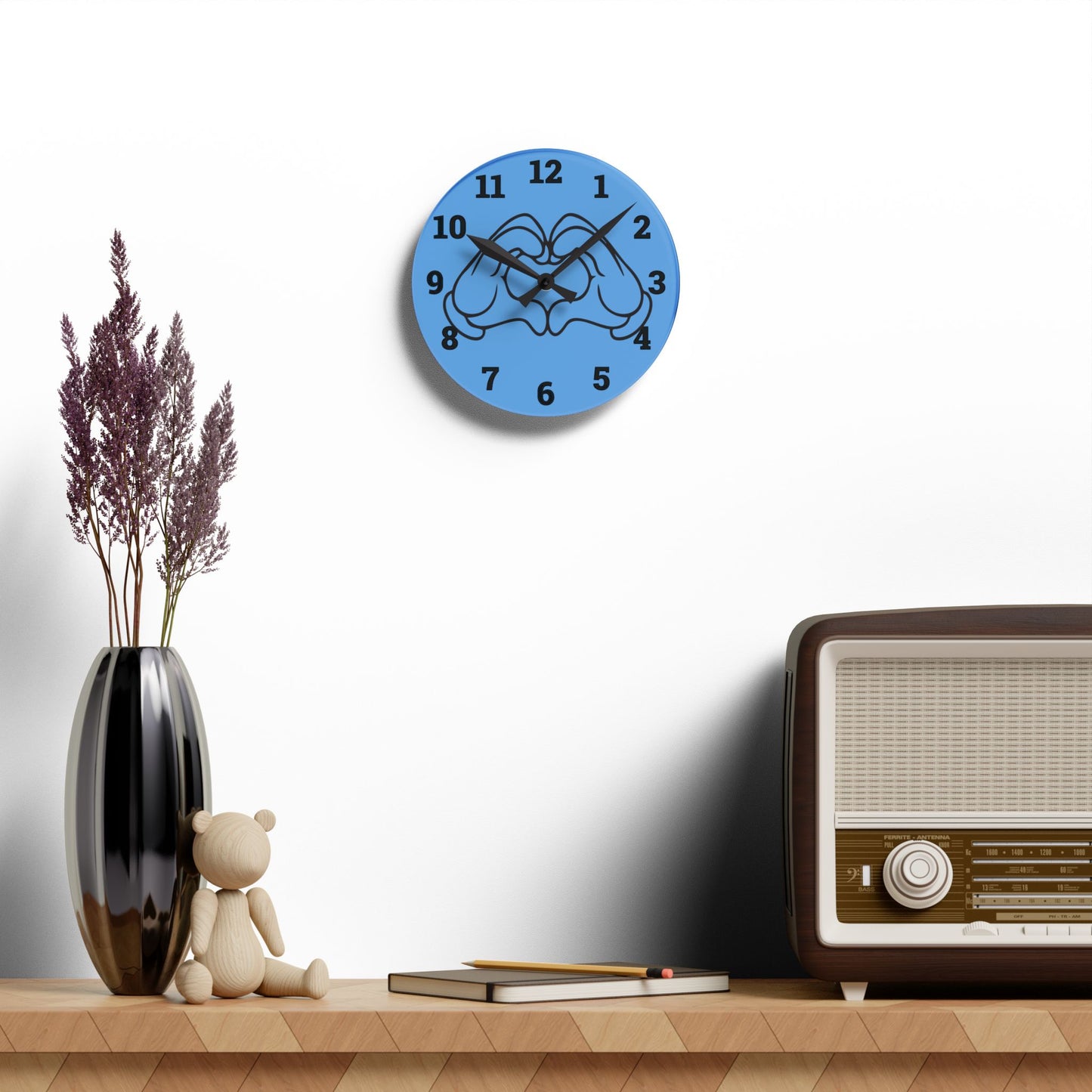 Heart Hands Acrylic Wall Clock - Modern Decor, Unique Gift, Home Office Wall