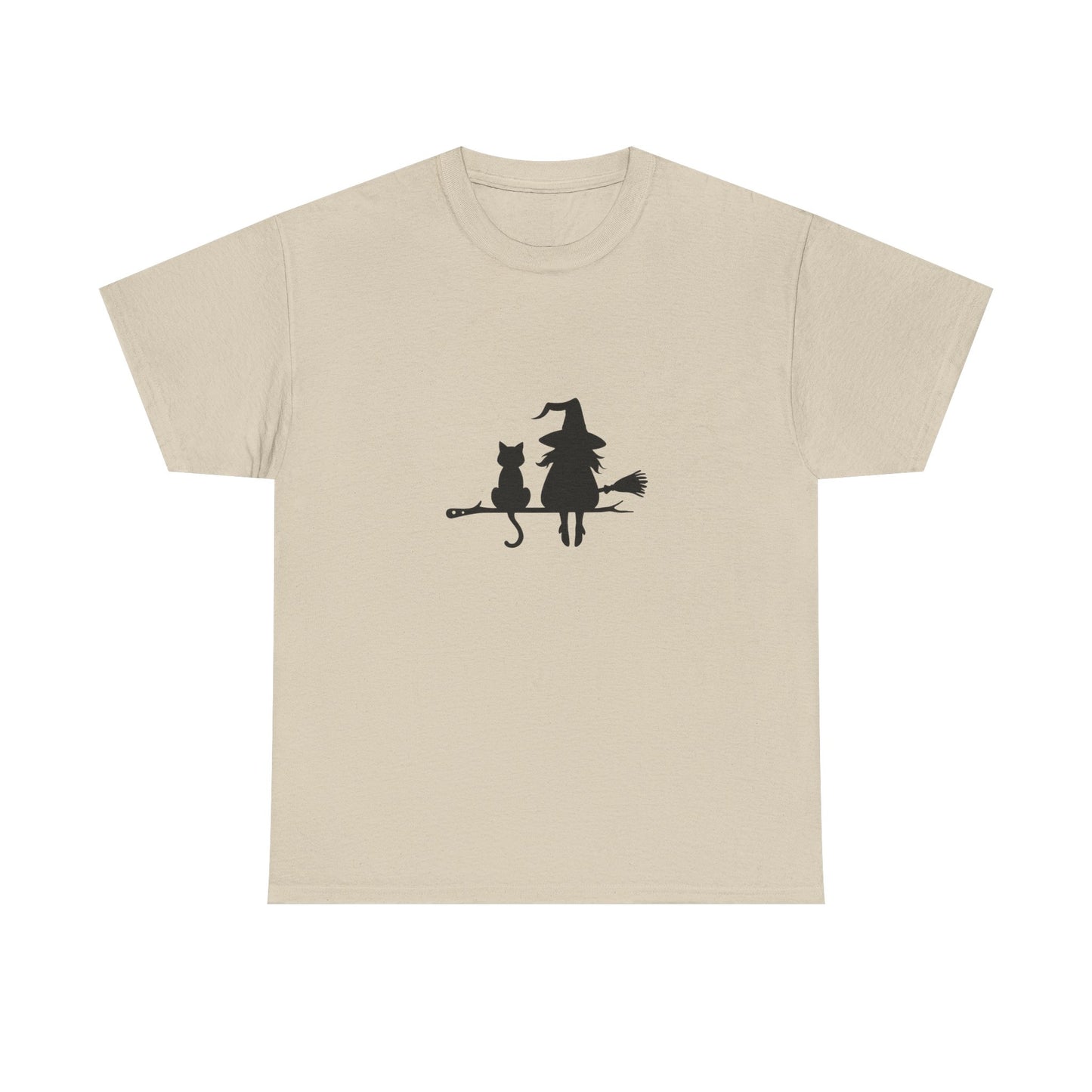 Witch and Cat Tee | Spooky Unisex Shirt for Halloween | Cute Witchwear for Cat Lovers | Fall Wardrobe Essential | Gift for Magical Friends