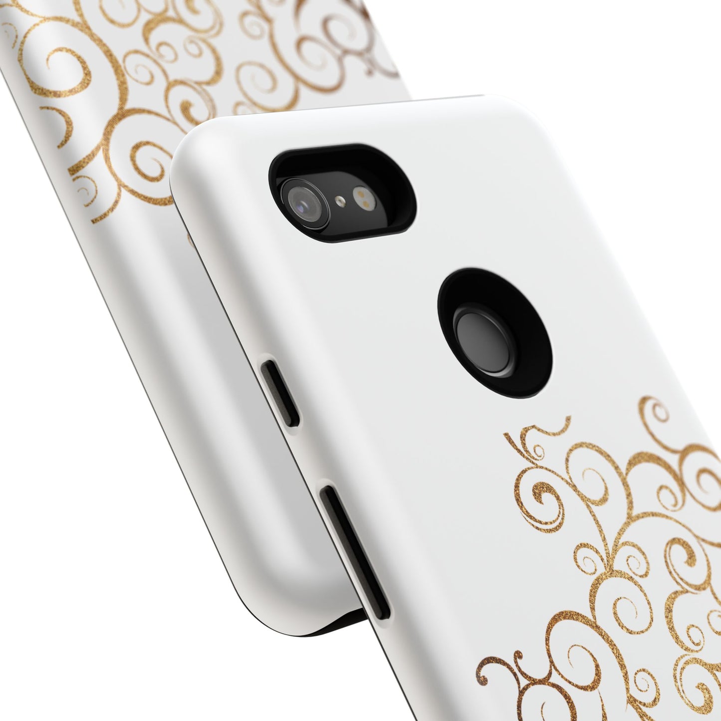 Elegant Floral Phone Case, Tough Cases, Gold Swirls, Stylish Protection, Trendy Gift, Chic Accessory