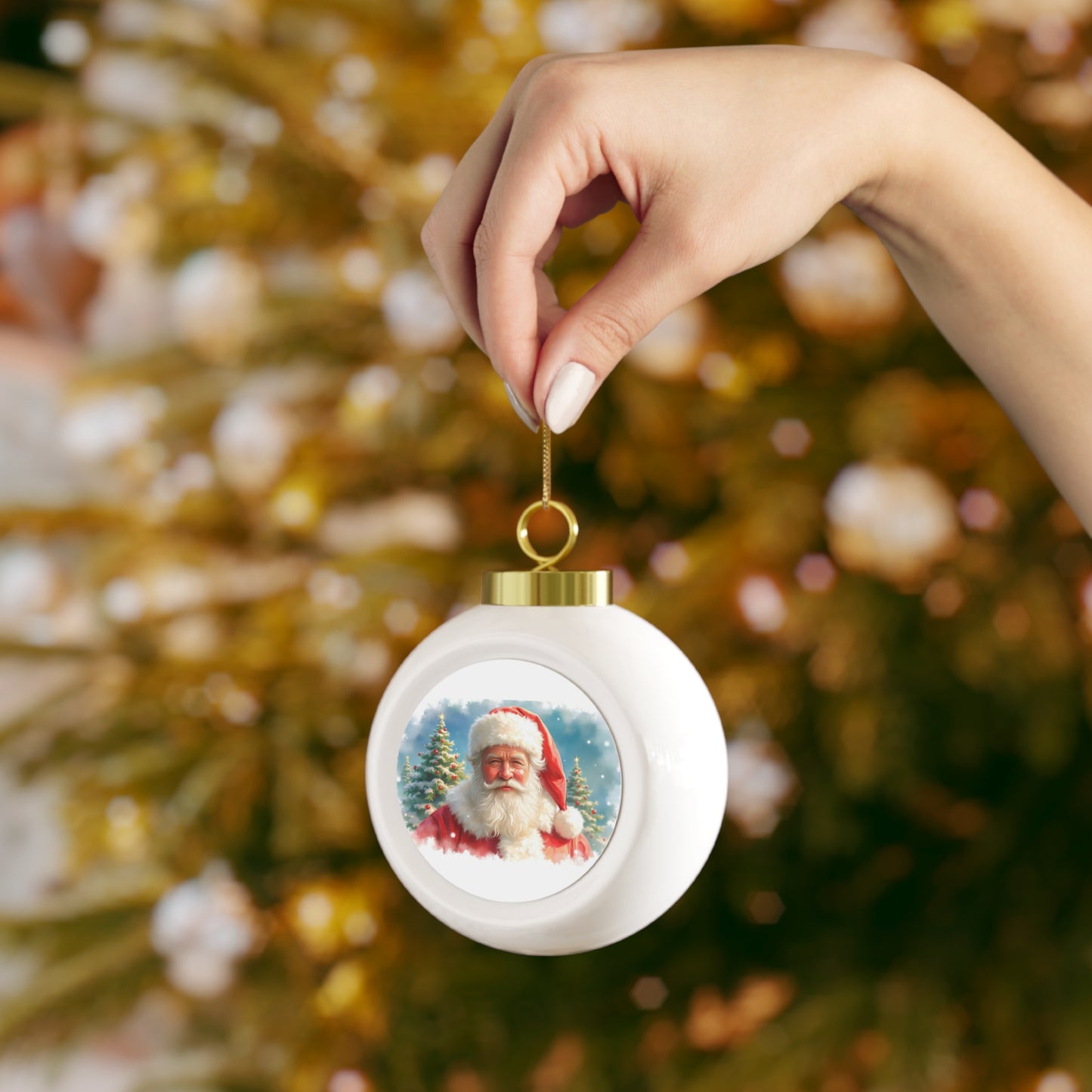 Christmas Ball Ornament, Festive Holiday Decor, Personalized Tree Ornament, Santa & Poinsettia Design, Christmas Gift, Holiday Keepsake