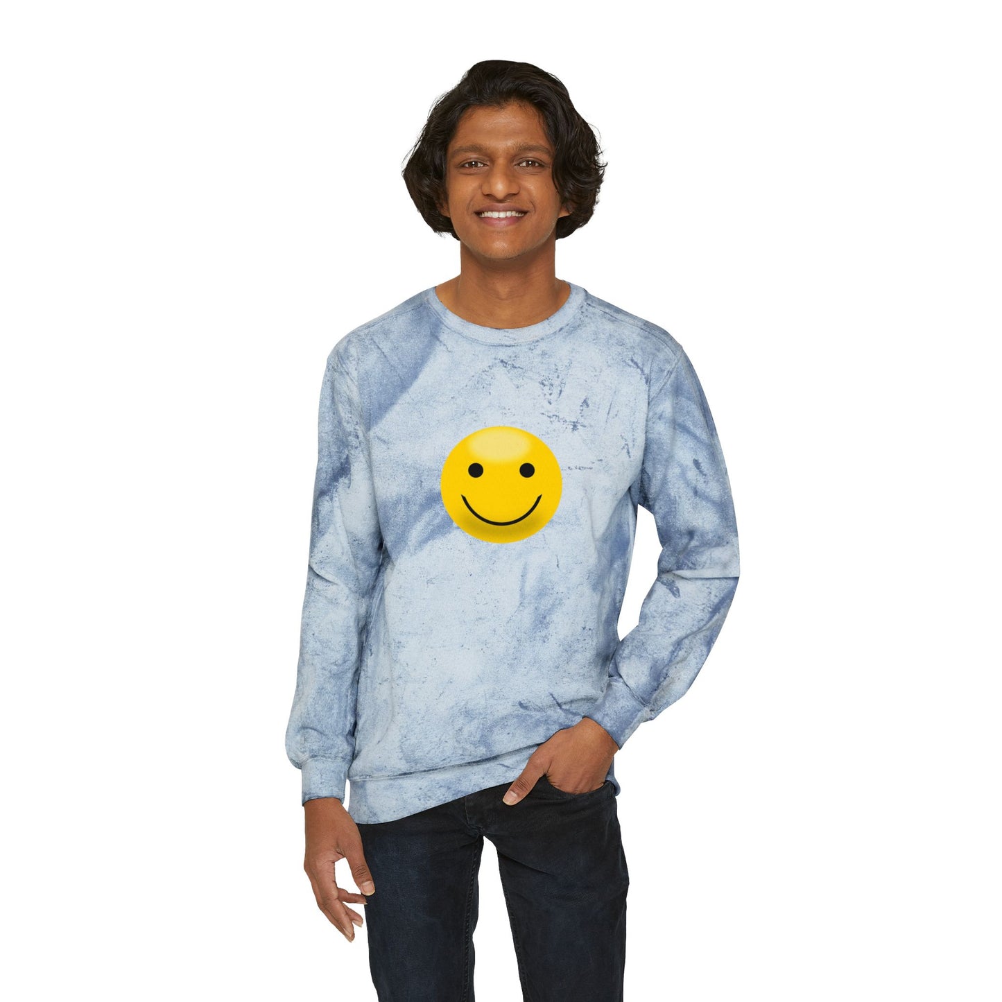 Cheerful Tie-Dye Crewneck Sweatshirt | Smiley Face Unisex Sweatshirt for Casual Style, Gift for Friends, Fall Fashion, Smile Gear