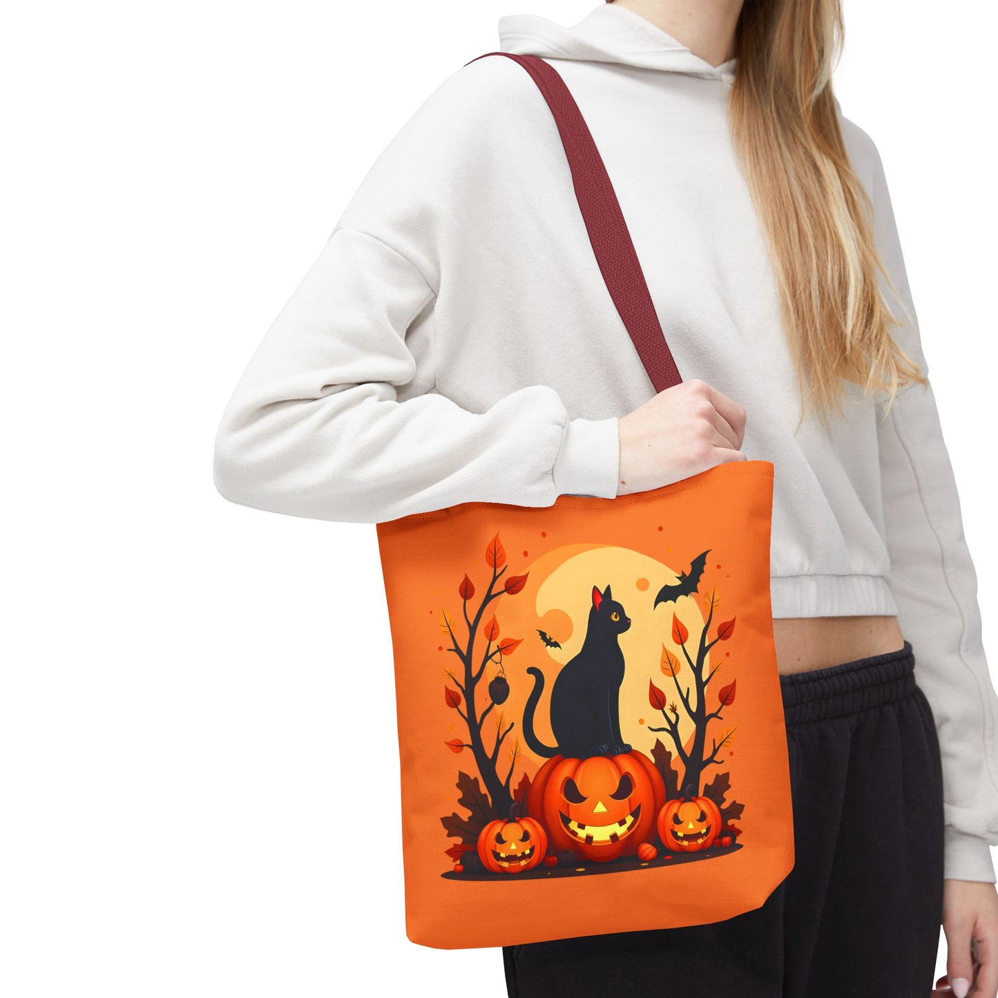 Halloween Cat Tote Bag | Spooky Halloween Accessory, Trick or Treat, Gift for Cat Lovers, Fall Fashion Must-Have, Pumpkin Decor