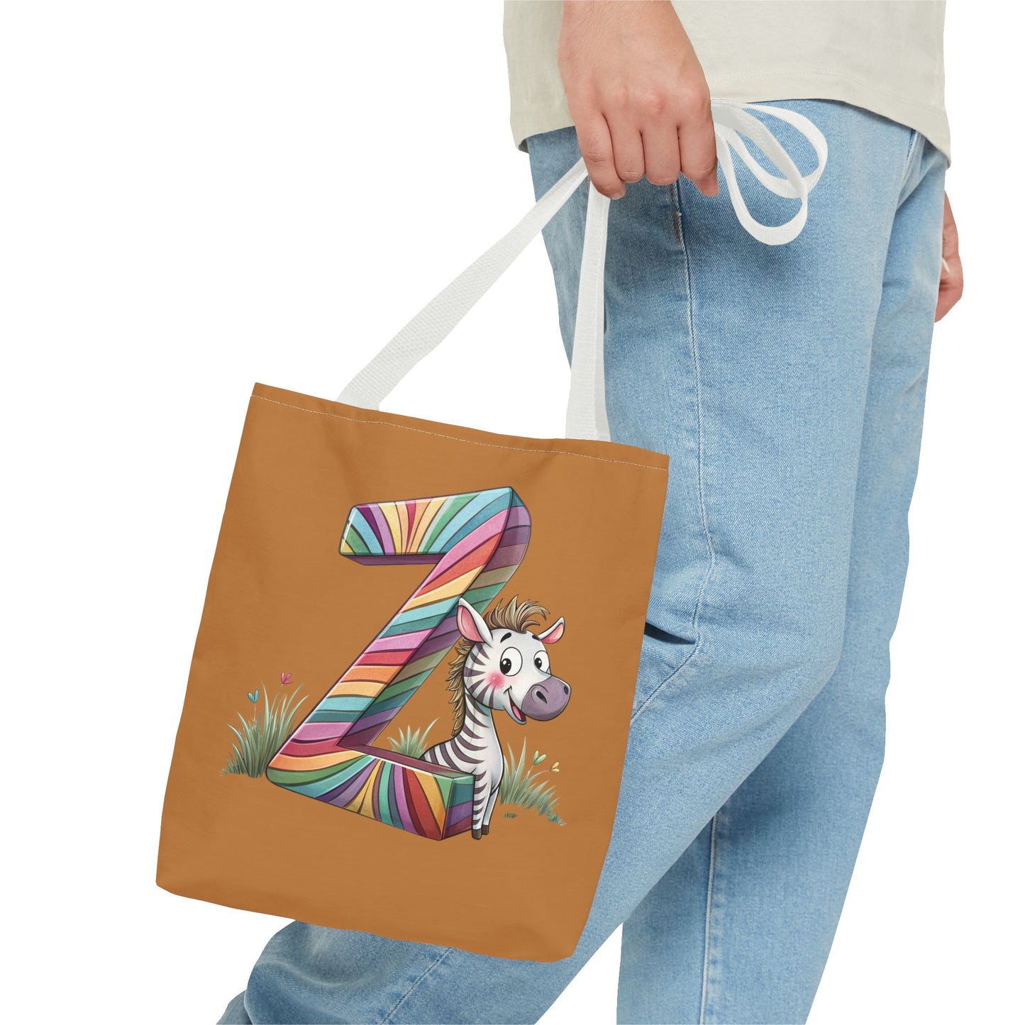 Colorful Zebra Initial Tote Bag, Kids' Backpack, Fun Reusable Shopping Bag, Cute Gift for Animal Lovers, Eco-Friendly, Alphabet Design