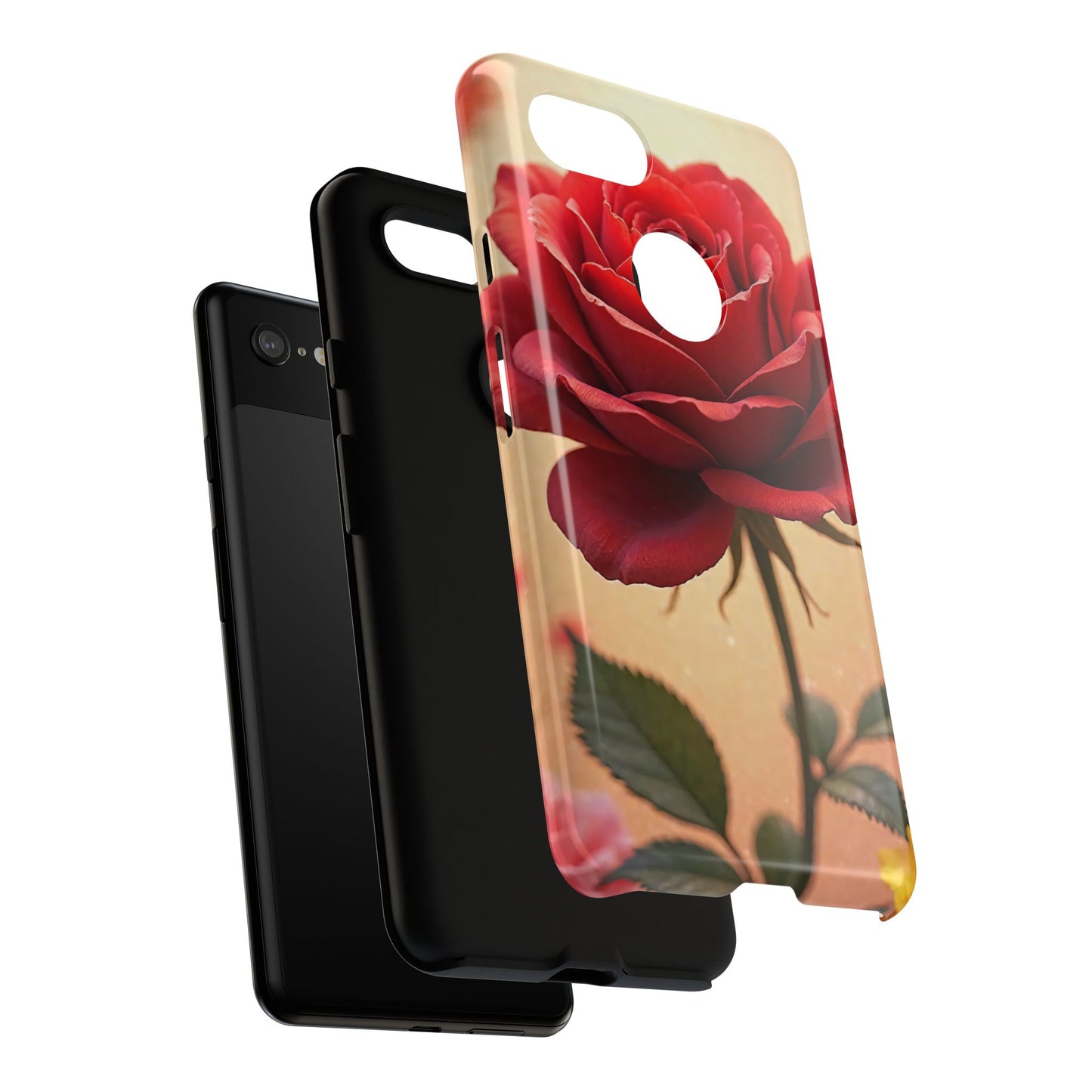Floral Phone Case with Red Rose Design, Tough Phone Cover, Flower Print, Gift for Her, Stylish Accessory, Floral Aesthetic