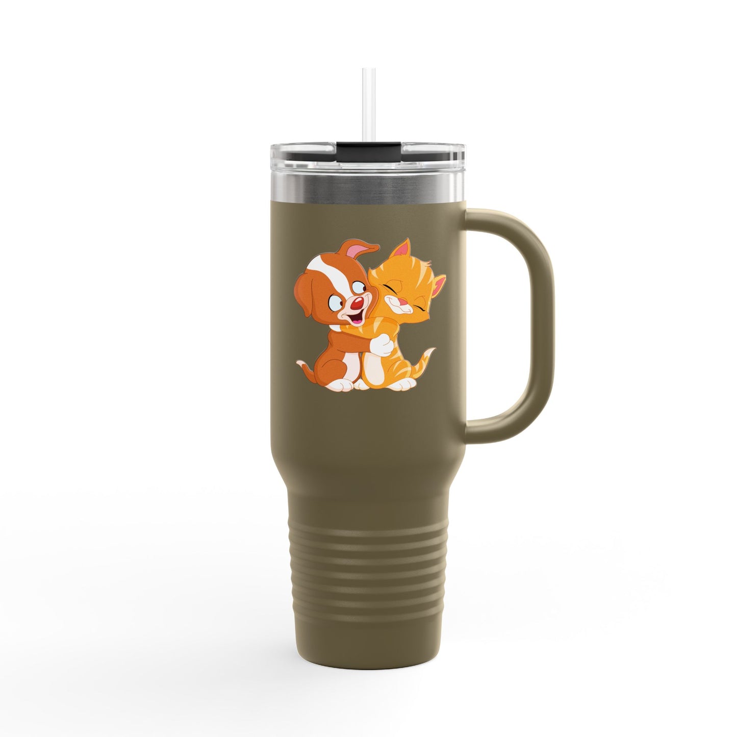 Whimsical Pet Love Insulated Travel Mug, Cute Animal Travel Mug, 40oz Coffee Cup, Dog Cat Drinkware, Funny Gift for Pet Lovers