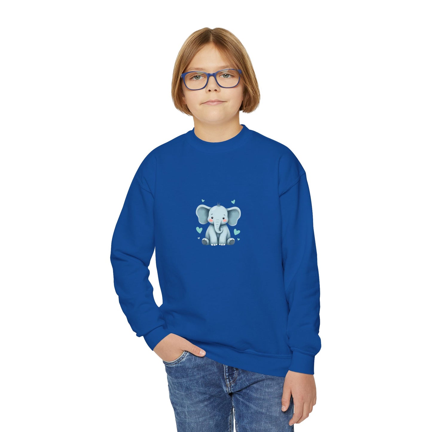 Adorable Elephant Youth Crewneck Sweatshirt, Kids' Casual Wear, Animal Lover Gift, Birthday Present, Cute Sweatshirt for All Seasons