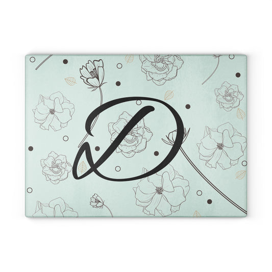 Personalized Floral Glass Cutting Board Letter D