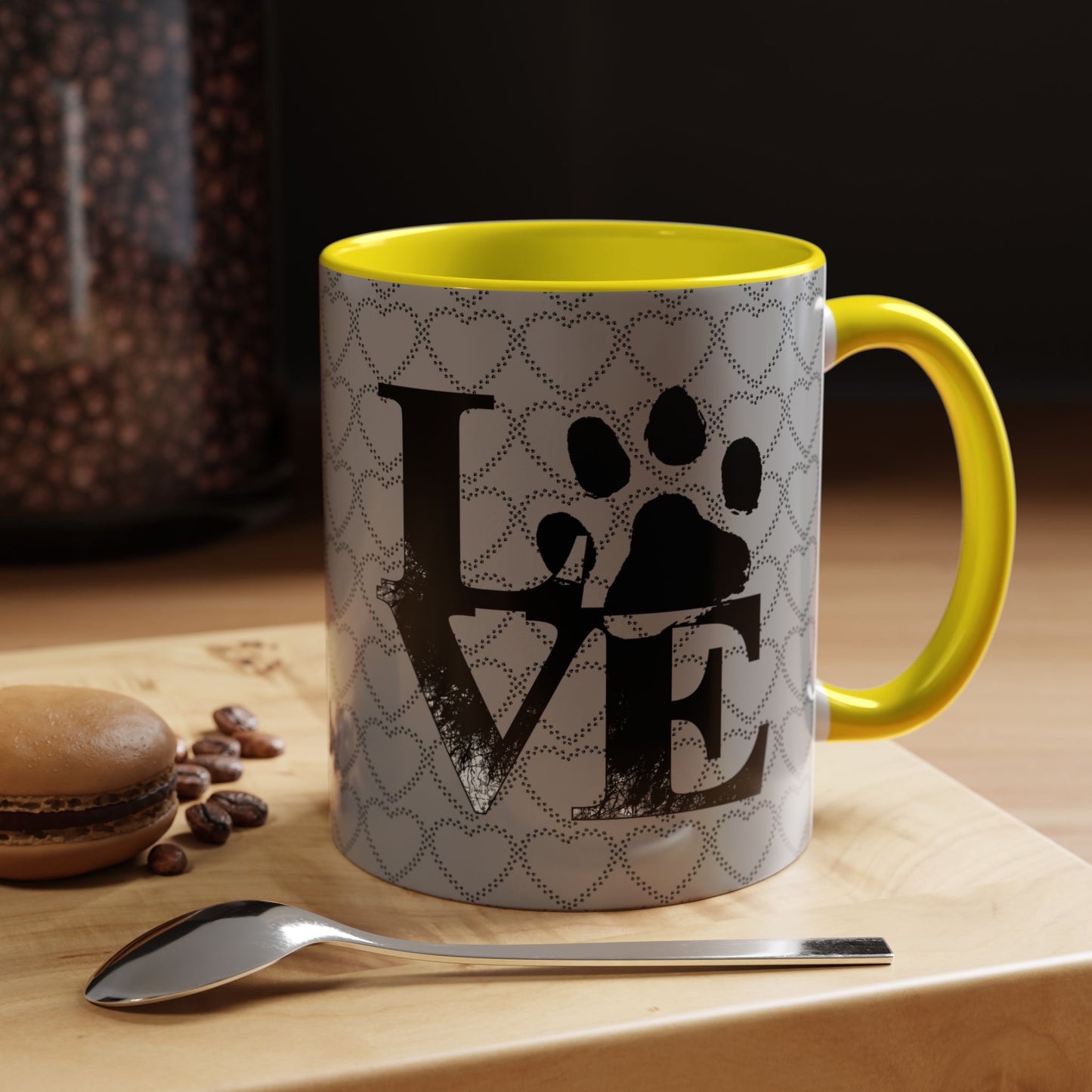 Chic Love Coffee Mug for Pet Lovers, Black Accent Mug, Valentine's Gift, Animal Lover Cup, Perfect for Hot Beverages