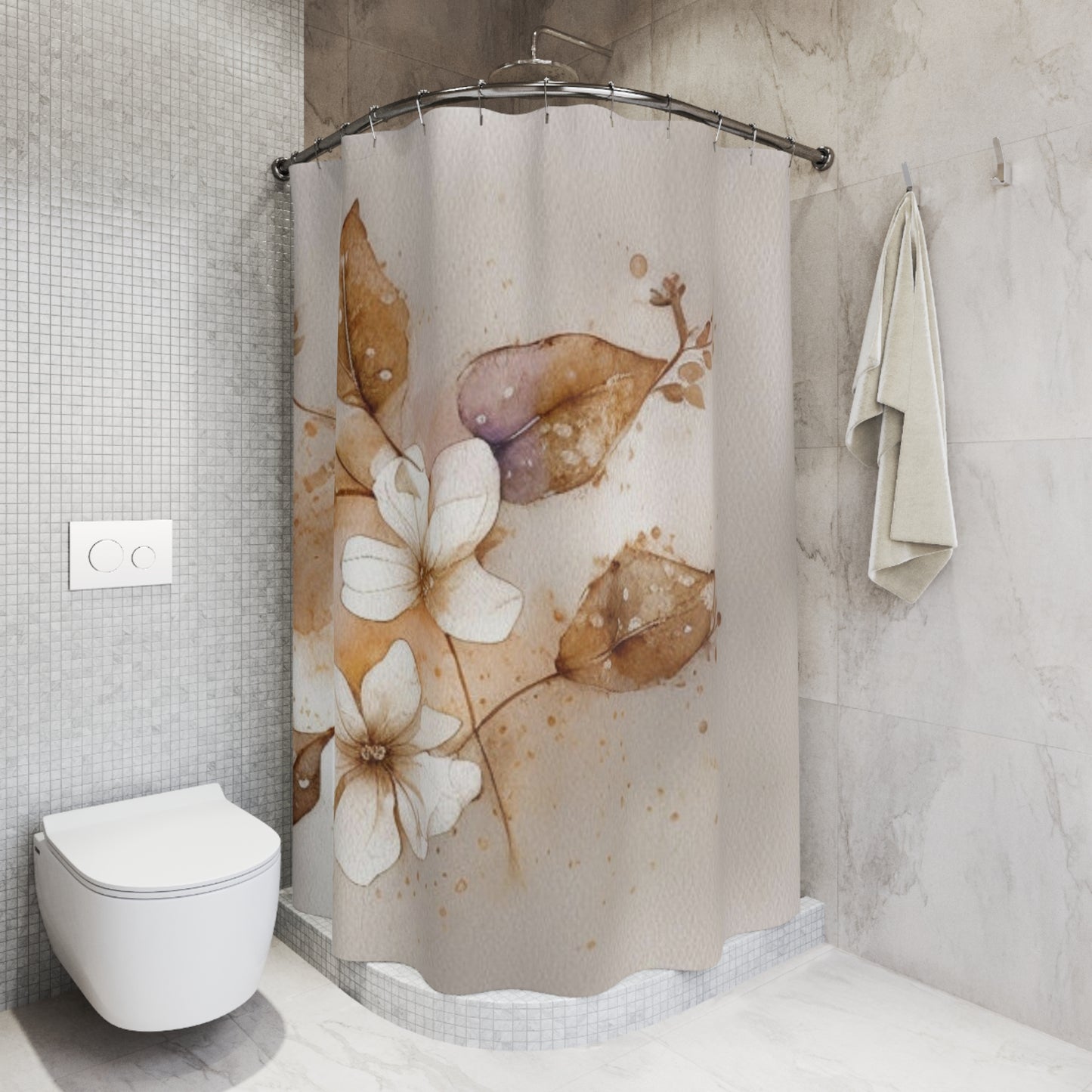 Botanical Floral Shower Curtain — Watercolor Magnolia Design