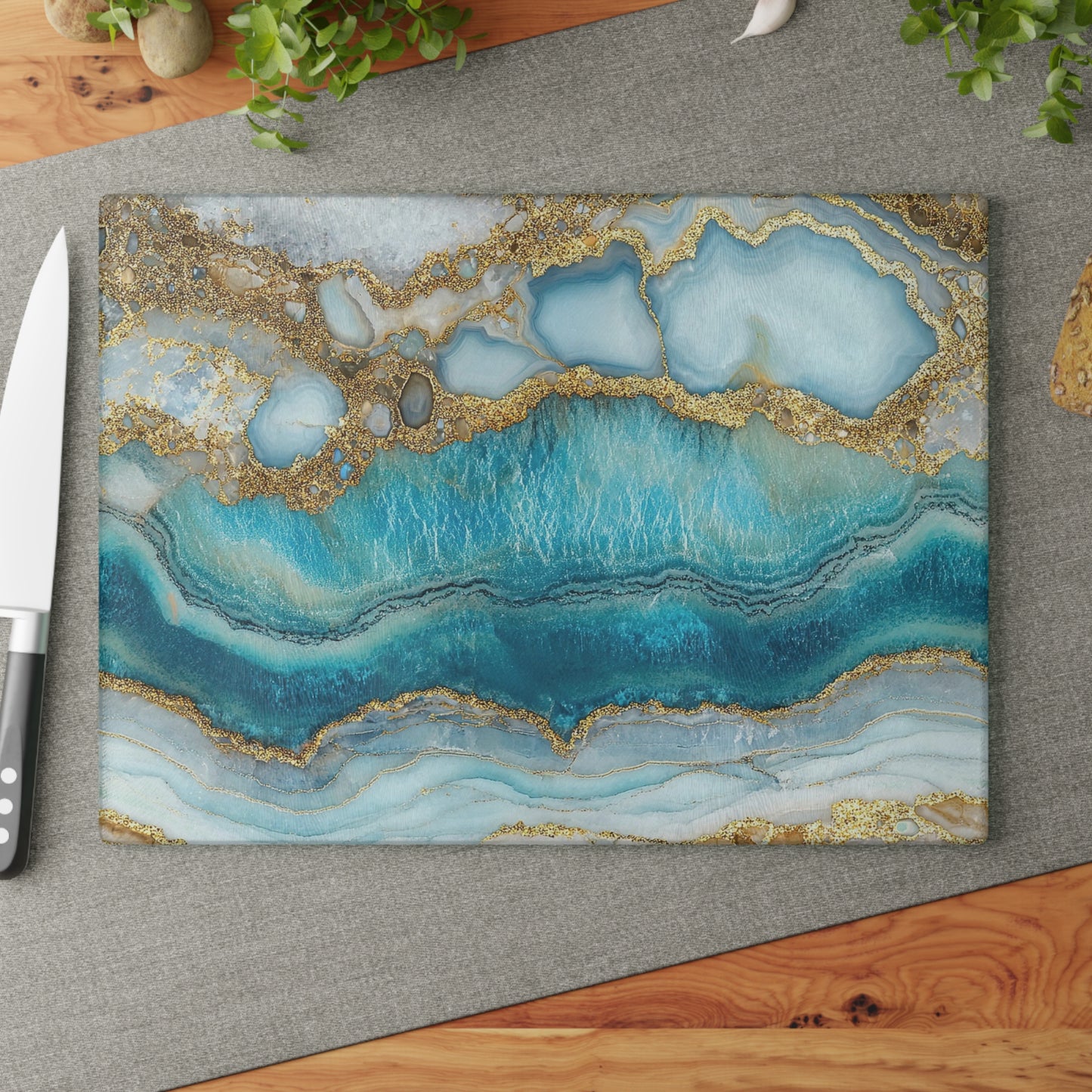 Elegant Agate Print Glass Cutting Board, Kitchen Decor